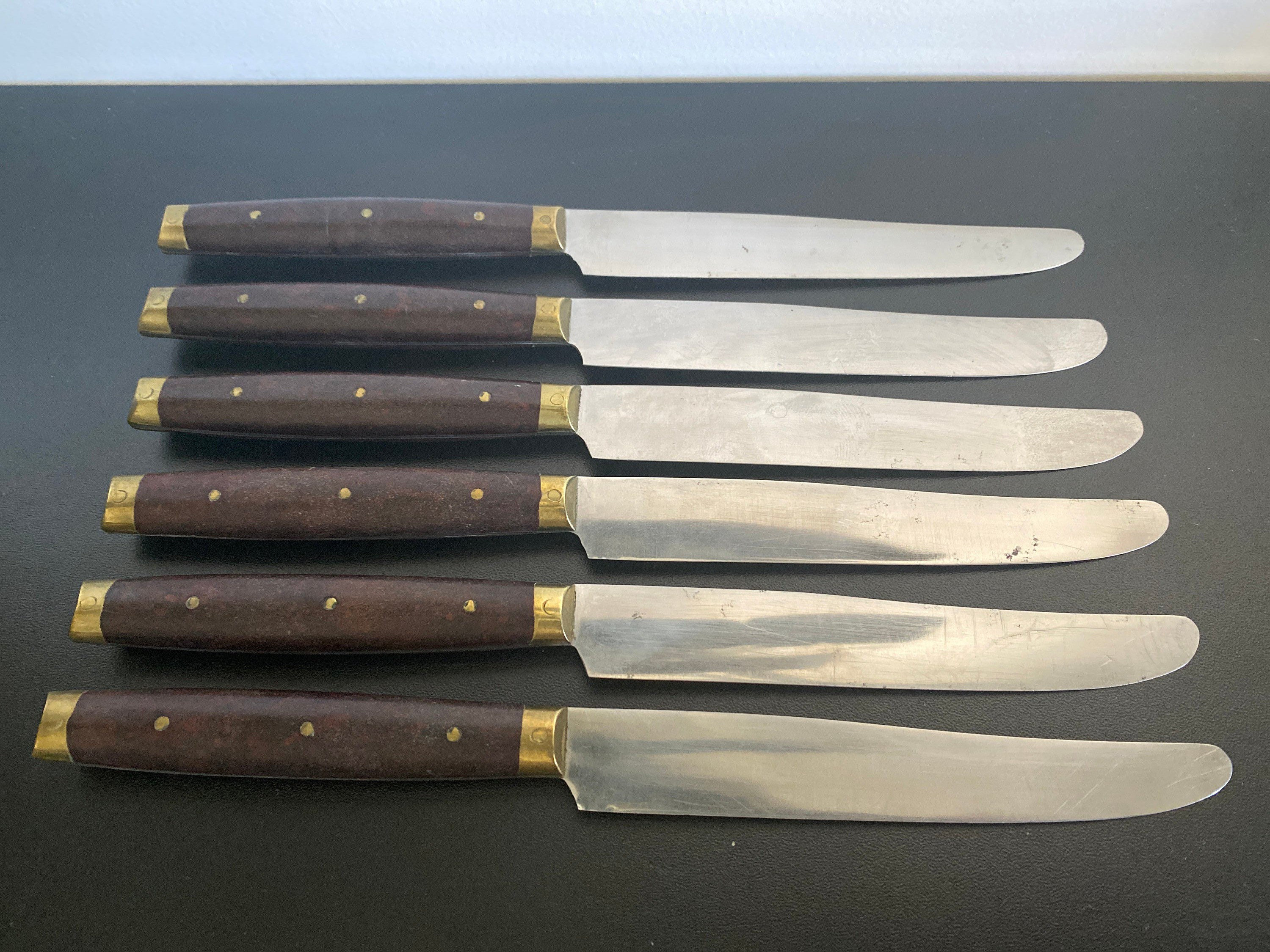 Couteaux Manches Bakelite Imitation Bois Vintage French Corne