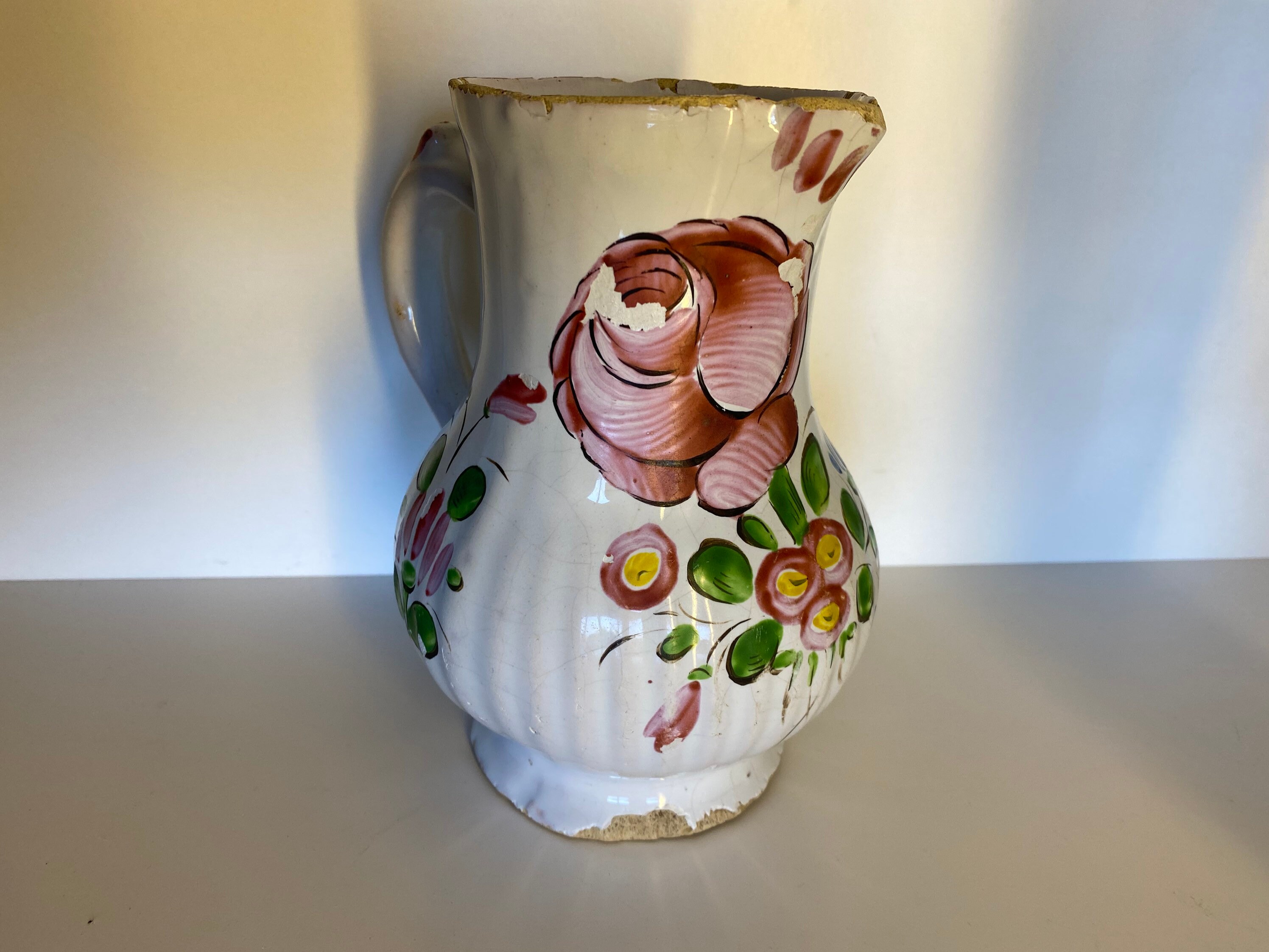 Cruche Faïence Ancienne Saint Clement Décor Peigné Vintage Ceramique Fait Main Shabbychic Rustique A