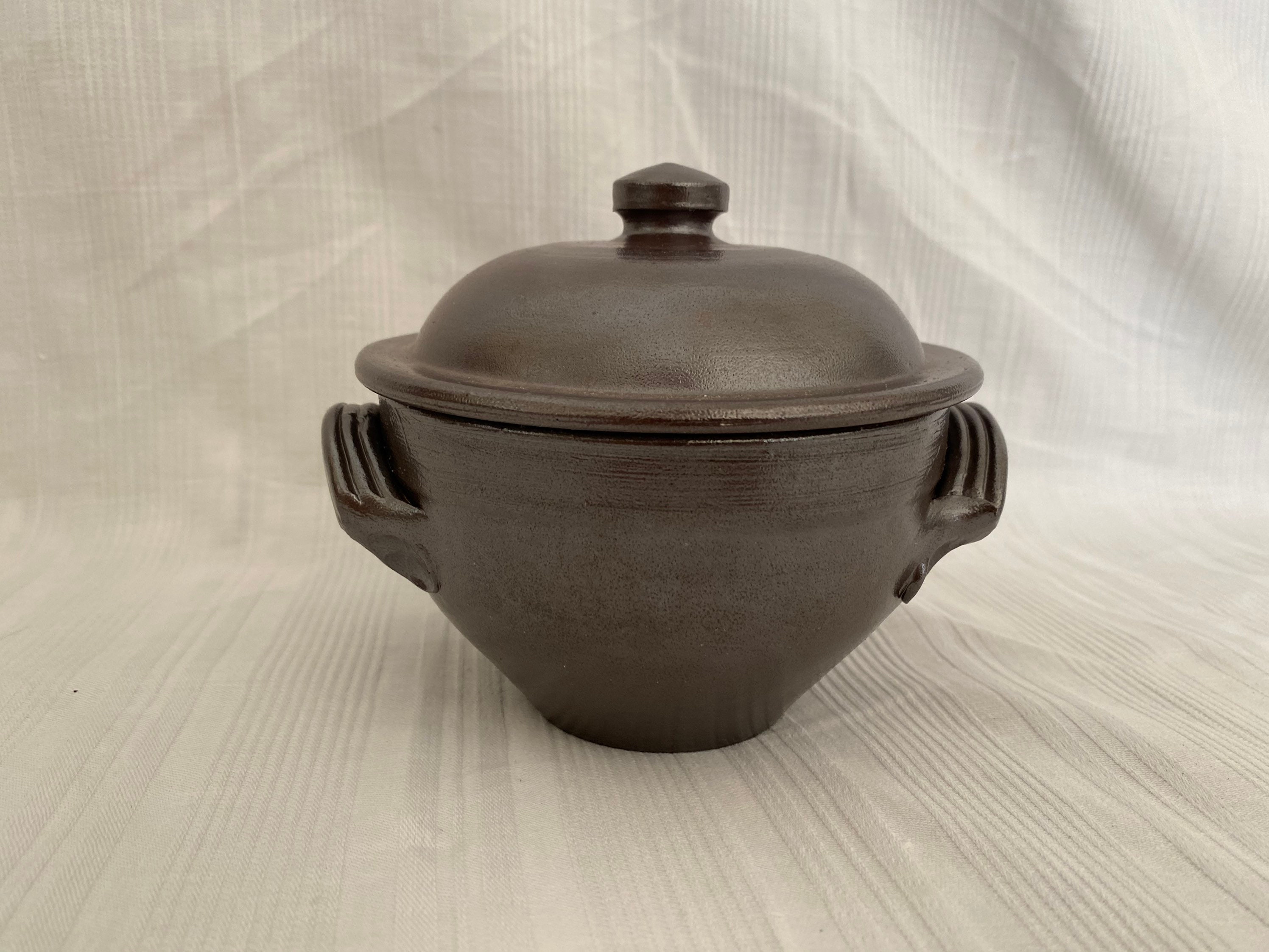 Sucrier Rond en Grès Fait Main Vintage Ancien Brun Made in England Sucrier Bonbonnière Céramique Bij