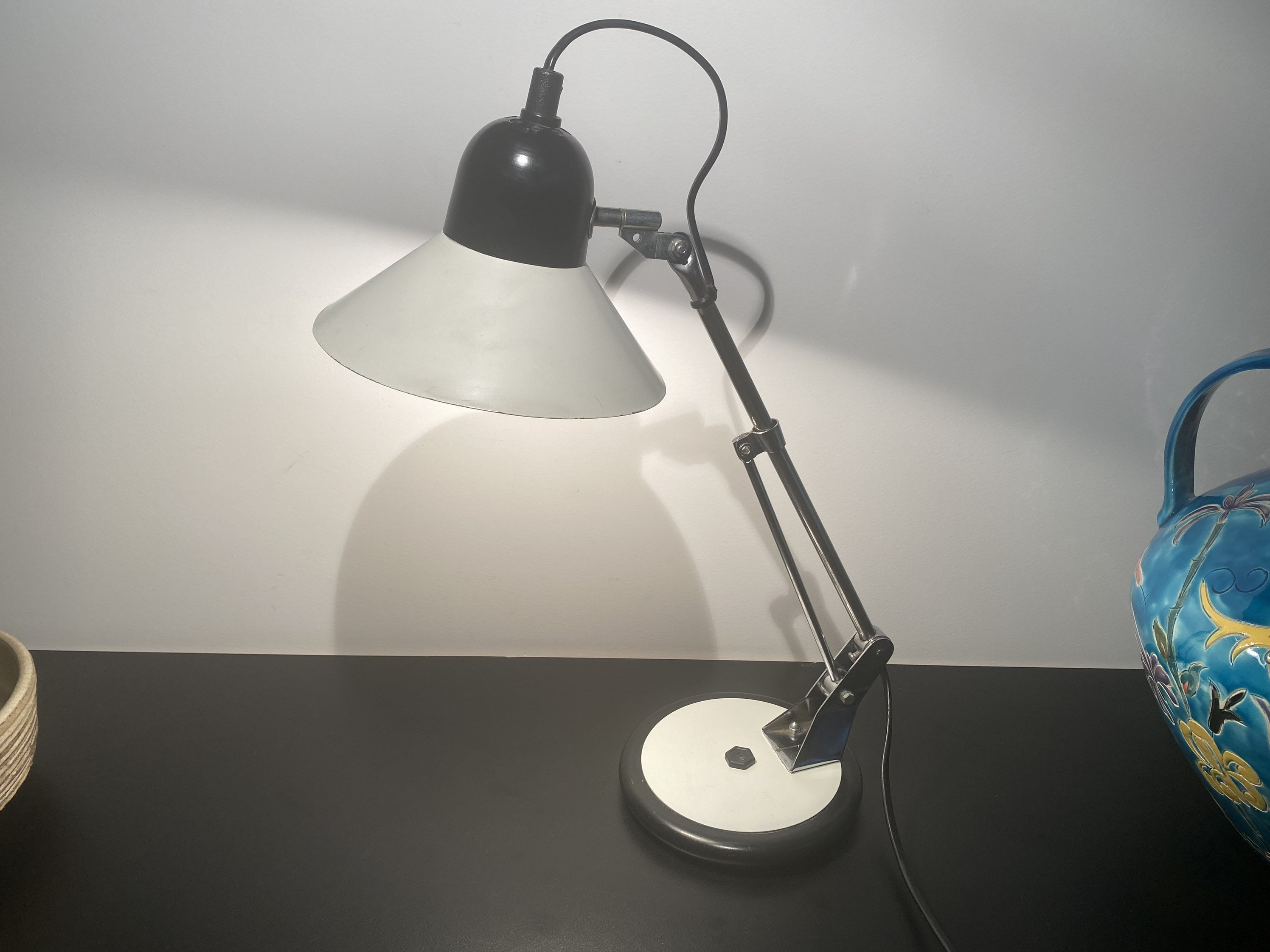 Lampe Aluminor Vintage 1980 Bureau Articulée Déflecteur Métal Blanc Chrome Noir Années 80 Design Lig