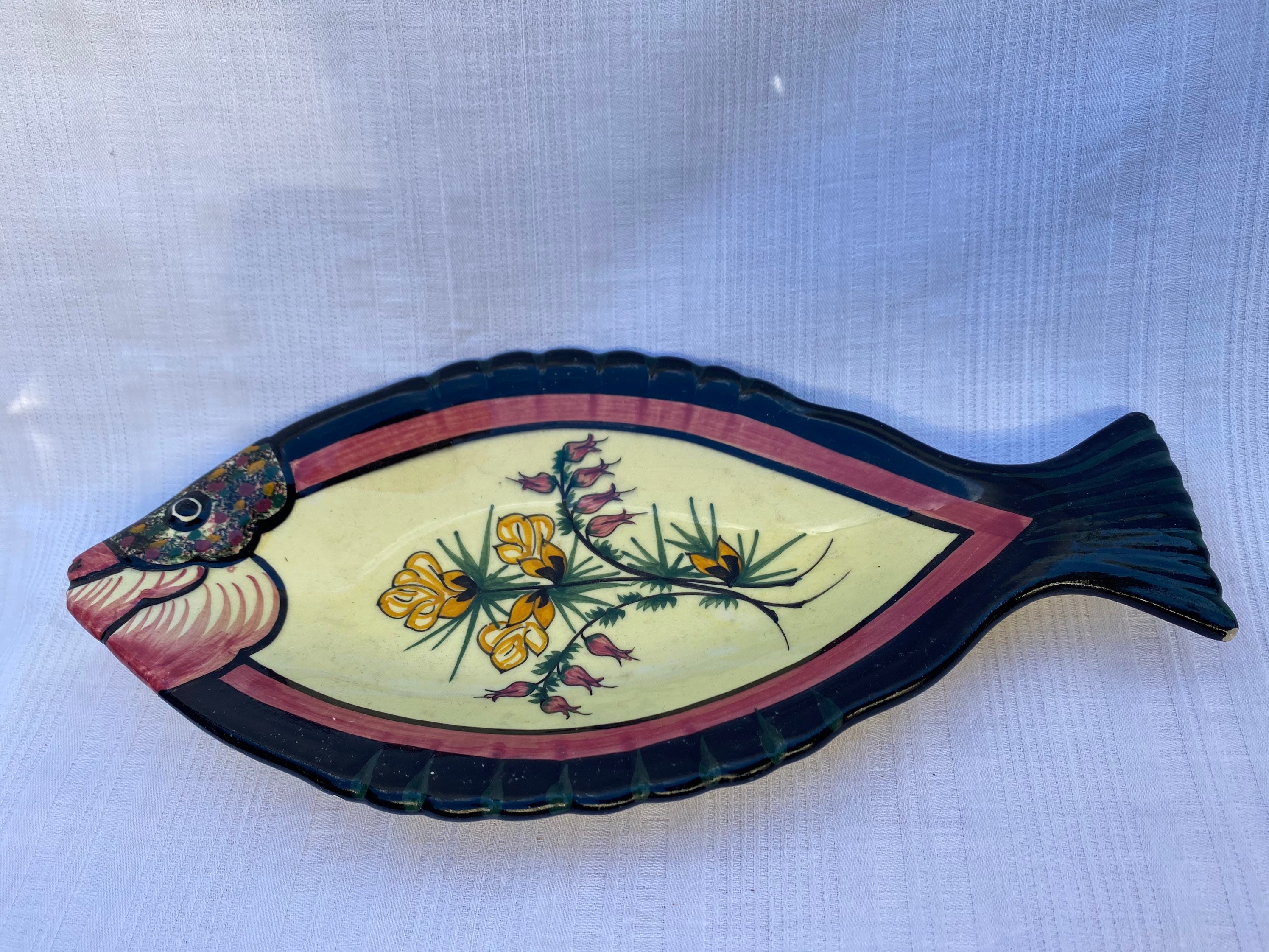 Coupe Céramique Poisson Signée Henriot Bretagne Vintage Années 1950 1960 French Ceramic Fish Bowl Mi