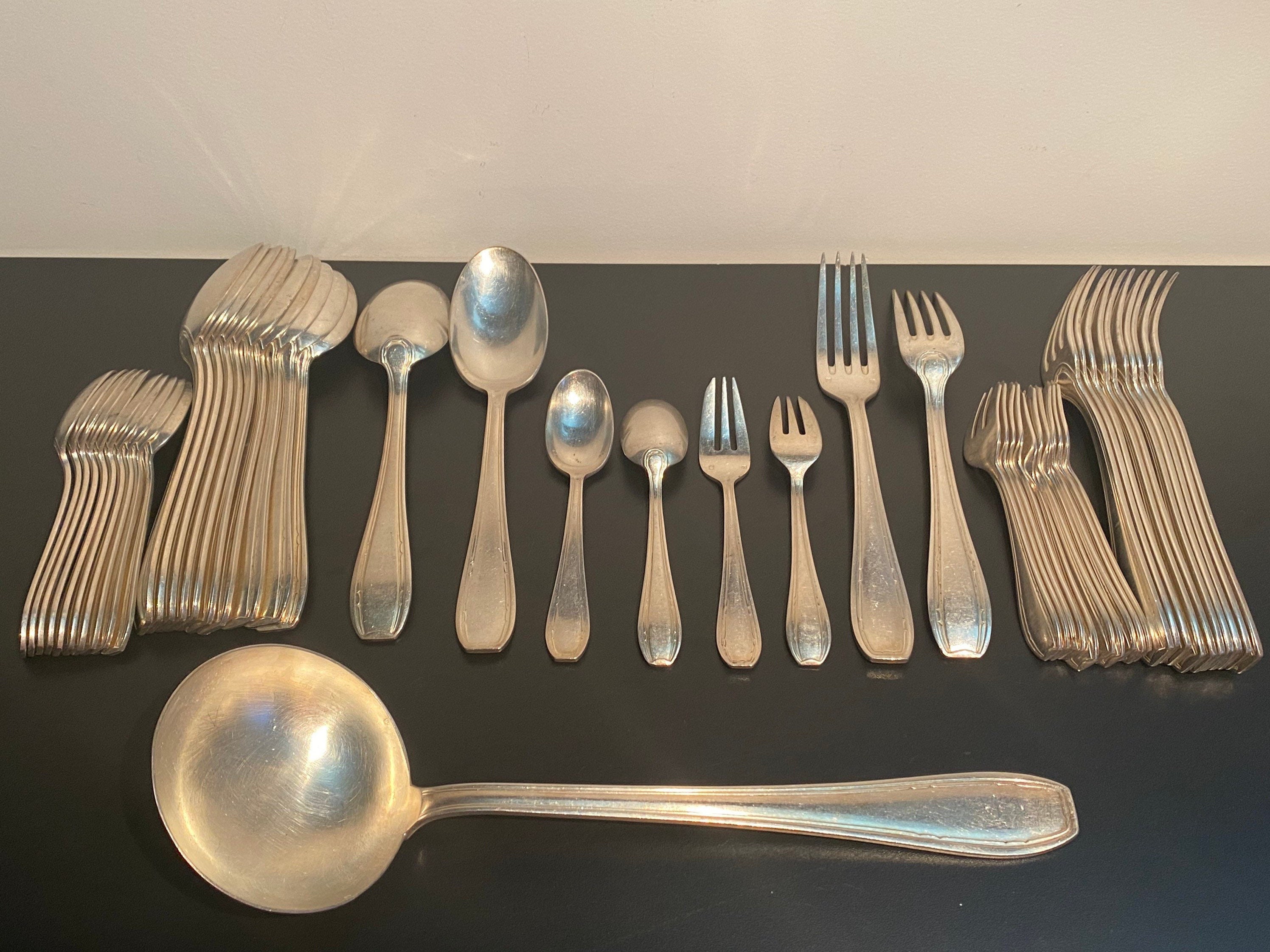Ménagère 49 Pieces en Métal Argenté Français Ensemble de Couverts et Dessert, Vintage 1900 Silverwar