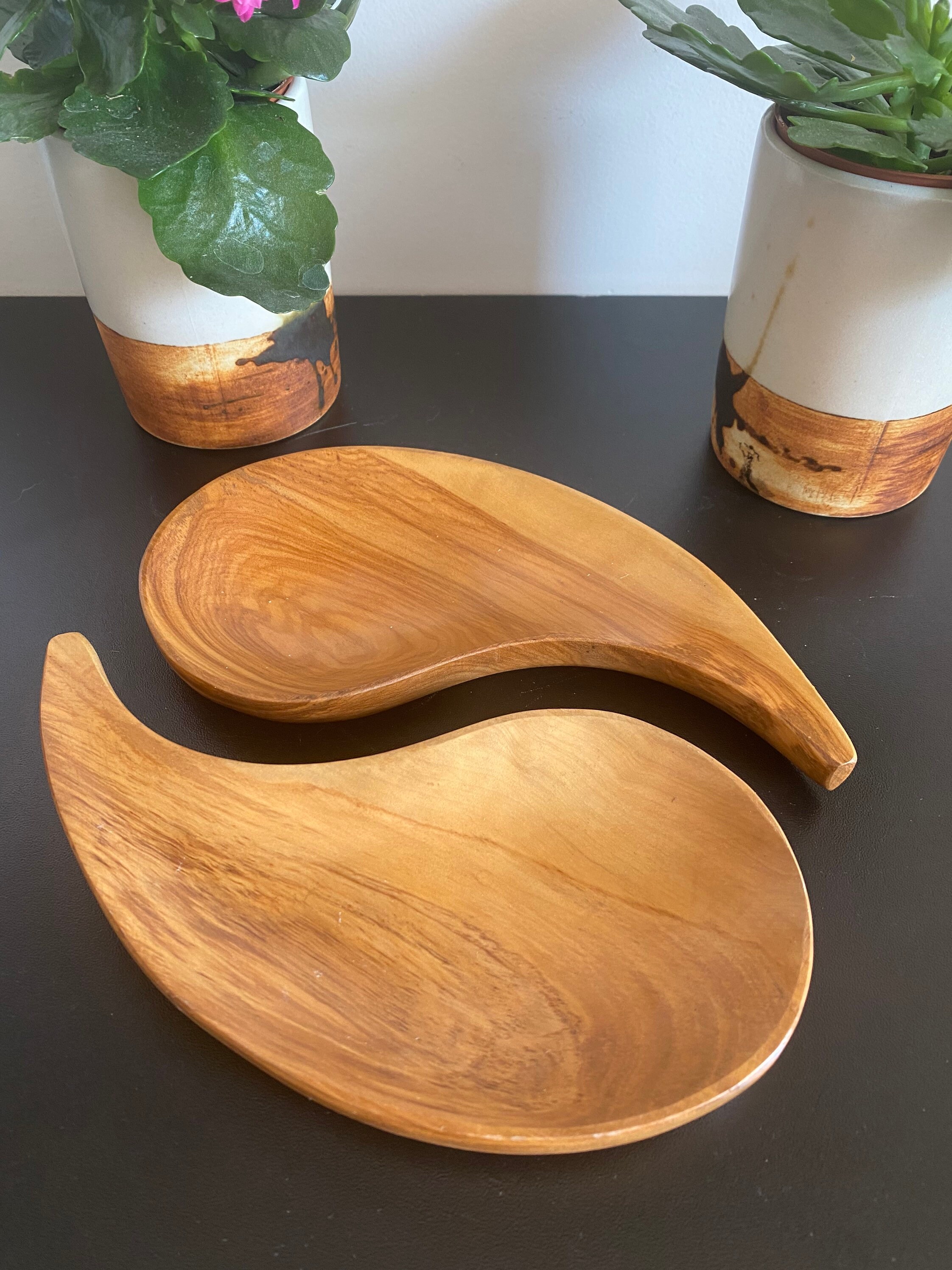 Coupelle Olivier Yin Yang Vintage 1970 Fait Main Coupe Bois Authentique Brutaliste