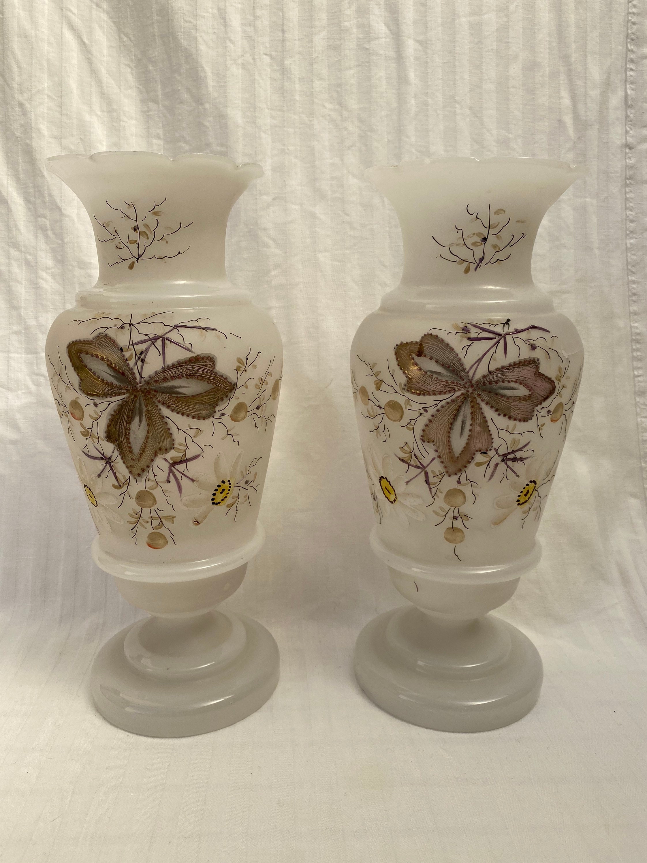 Vases Xl Opaline Decor Floral Beige Doré French Vintage Antique Opaline Shabbychic Rustique Countryh