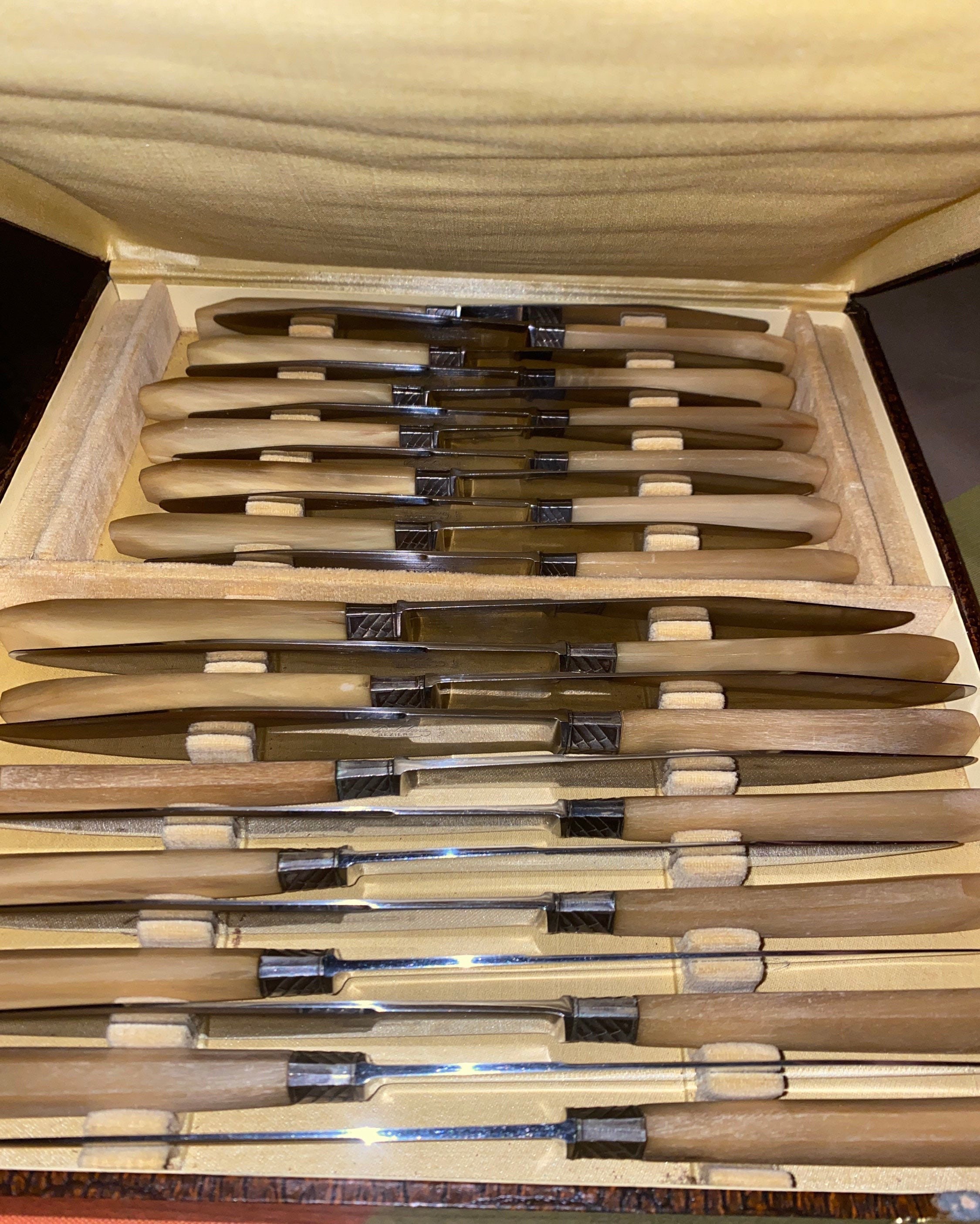 24 Couteaux de Table Manches en Corne | 12 Grands et 12 à Entremets/Fromage Début 20E French 1900 Ho