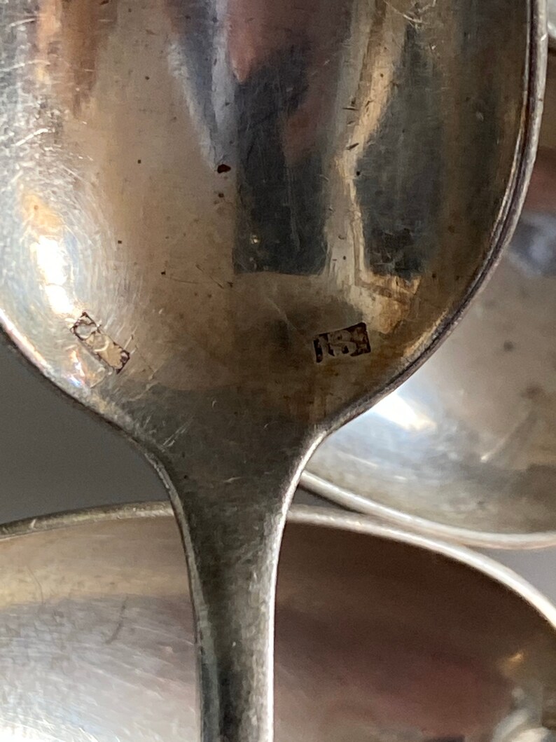 old 6 SILVER metal CUILLERES French silvered 1920 French antique silverware silverware silver plated at Caf\u00e9 or Moka