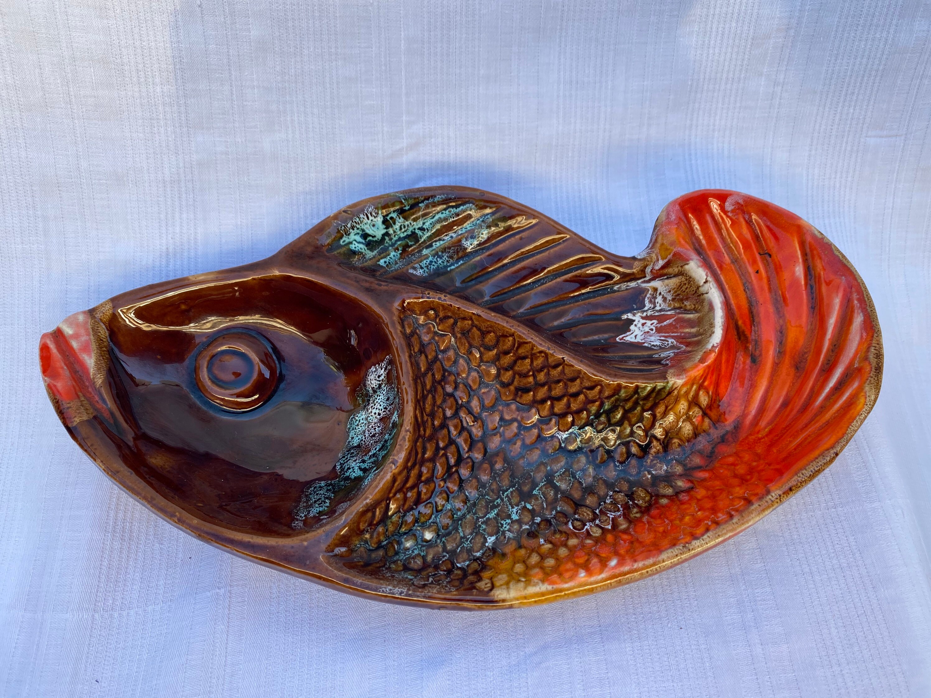 Grande Coupe Céramique Poisson de Vallauris Vintage Années 1950 1960 French Ceramic Fish Bowl Midcen