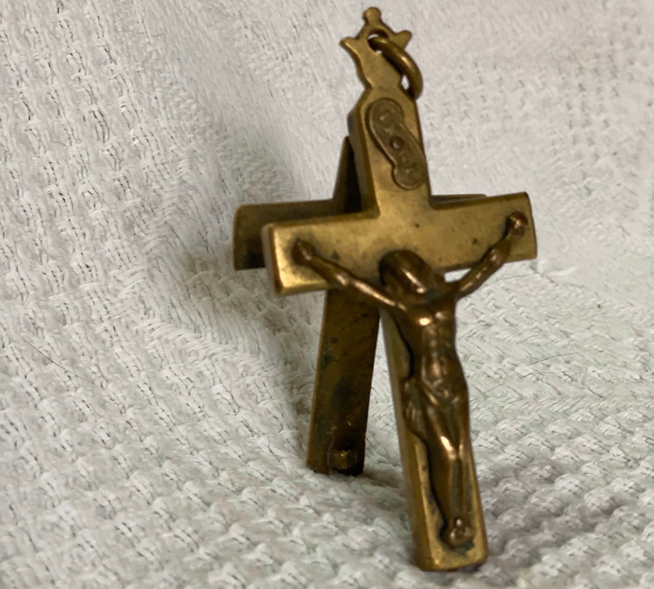 Croix A Suspendre Système Crucifix Laiton 19Eme Antique Wearable Jesus Brass Catholic Cross Croix Ch
