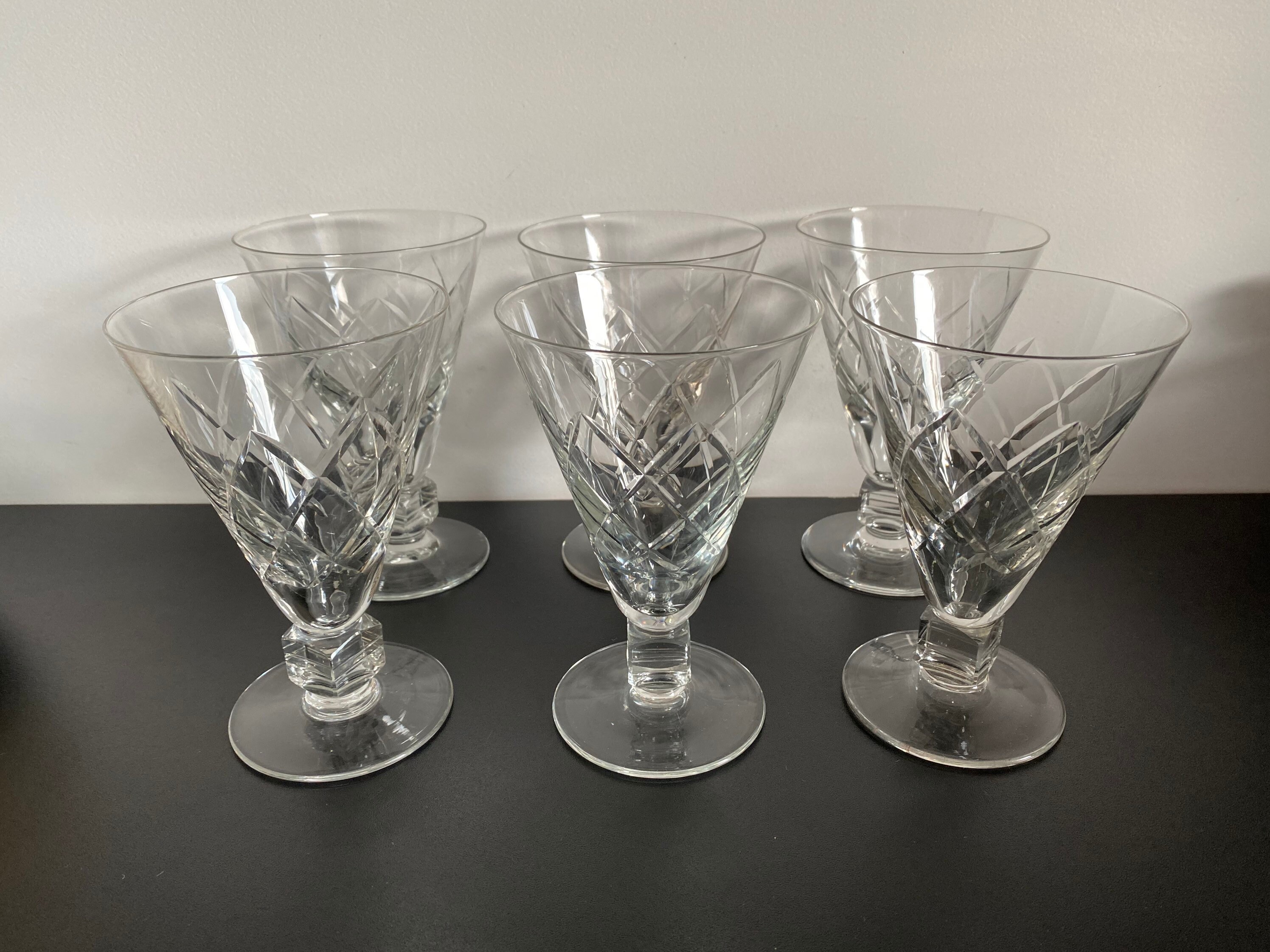 Anciens Verres Cristal Taillé France Vintage 1960 Antique Français