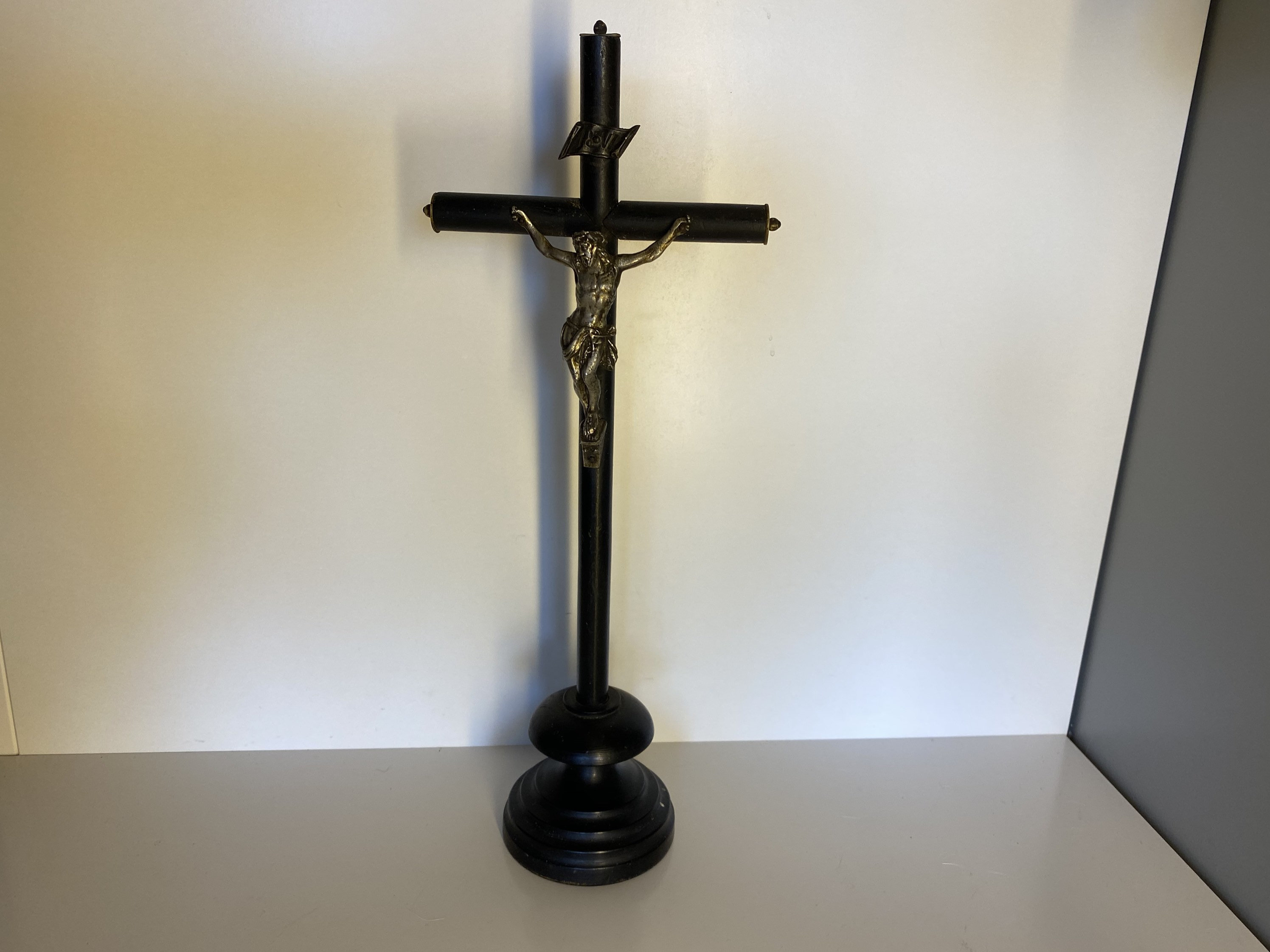 Croix à Poser en Bois Noirci, Napoleon 3 Crucifix Laiton 19Eme Antique Catholic Cross Croix Brass Ch