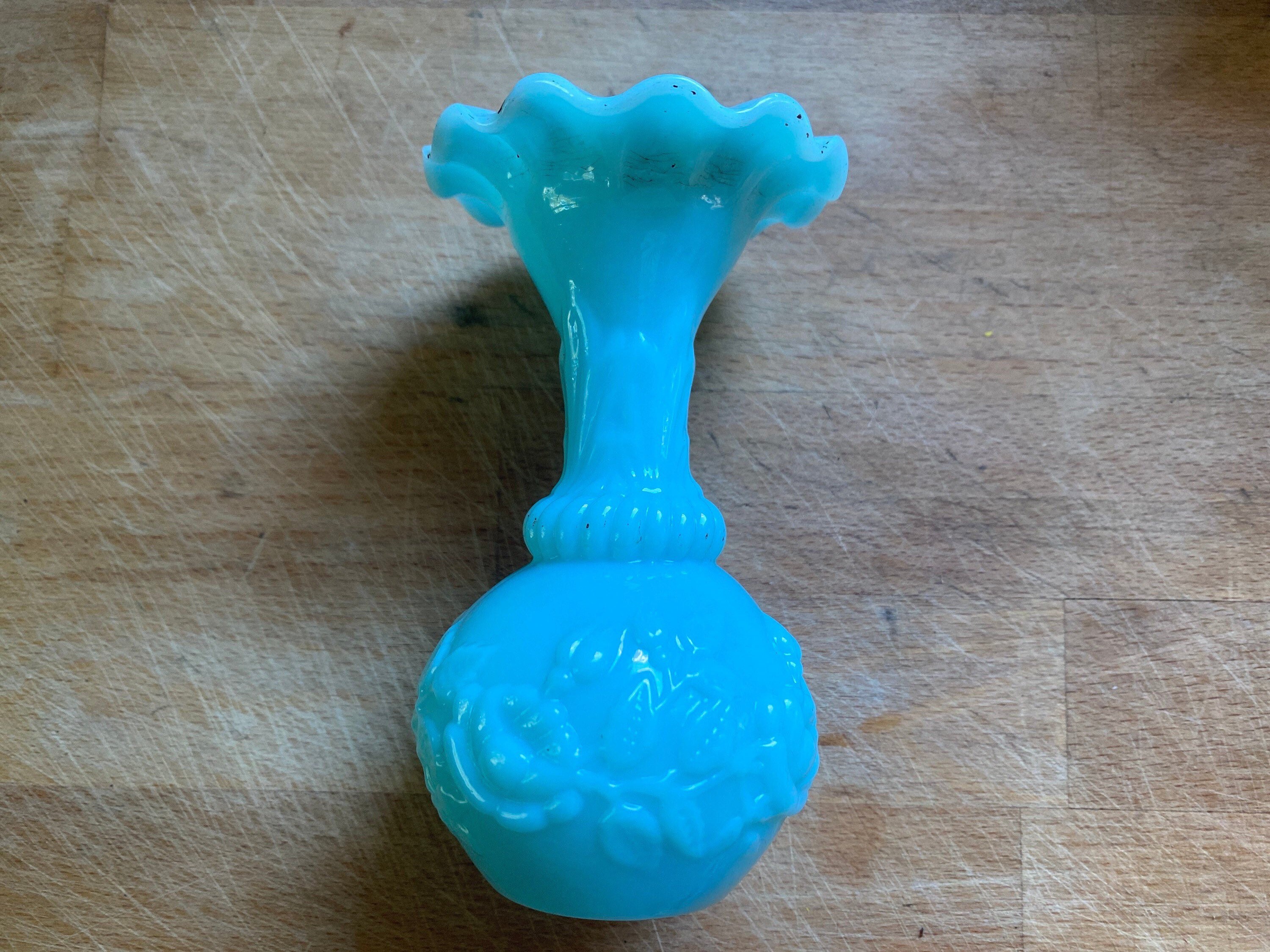 Vase Soliflore en Opaline Bleue Ancien Vintageglass Jarn