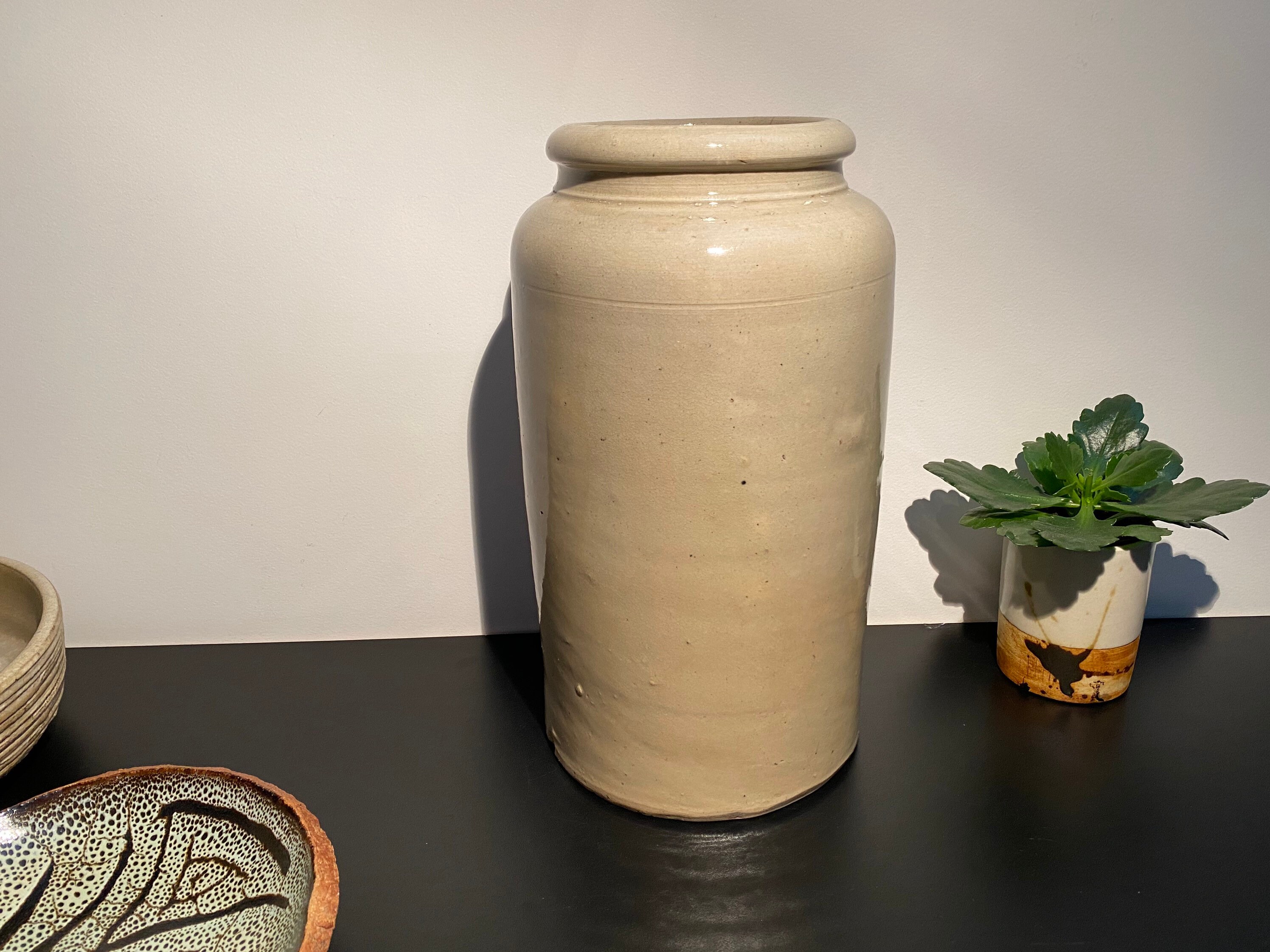 Ancien Pot A Ustensiles Grès Beige Vintage France Cuisine Française Folk Traditionnel Campagne Rusti