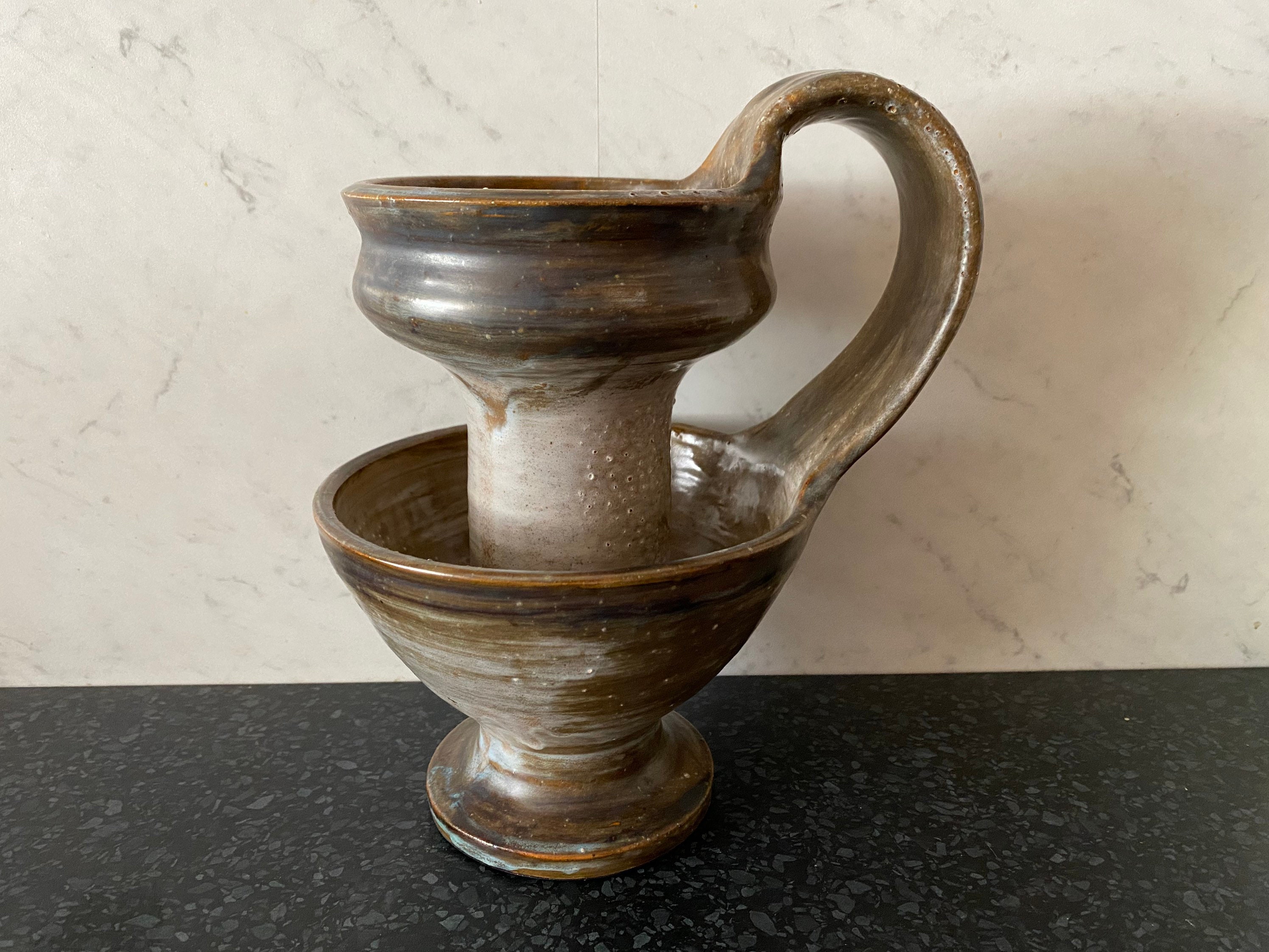 Bougeoir Ratier Grès Fait Main Vintage Années Pique Cierge Bougie Shabby Chic Midcentury Wabi Sabi T