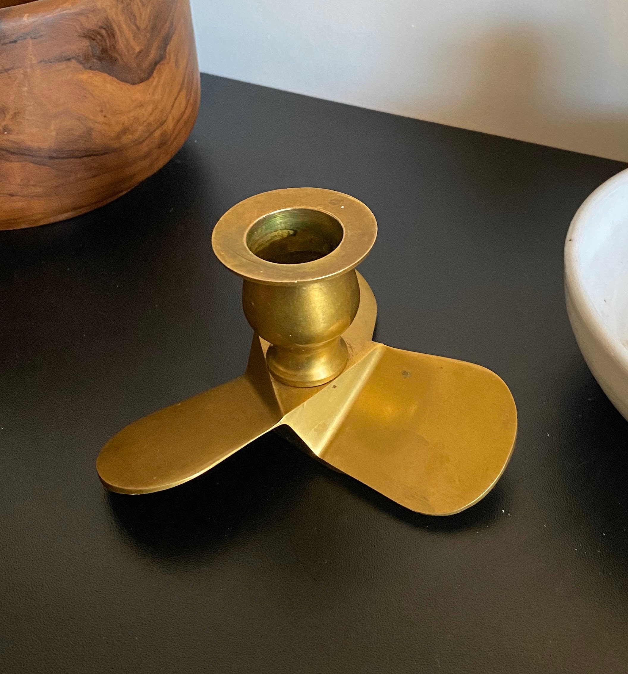 Bougeoir en Laiton Vintage Années 1950/1960 French Antique Cooper Brass Candlestick Moderniste Bruta