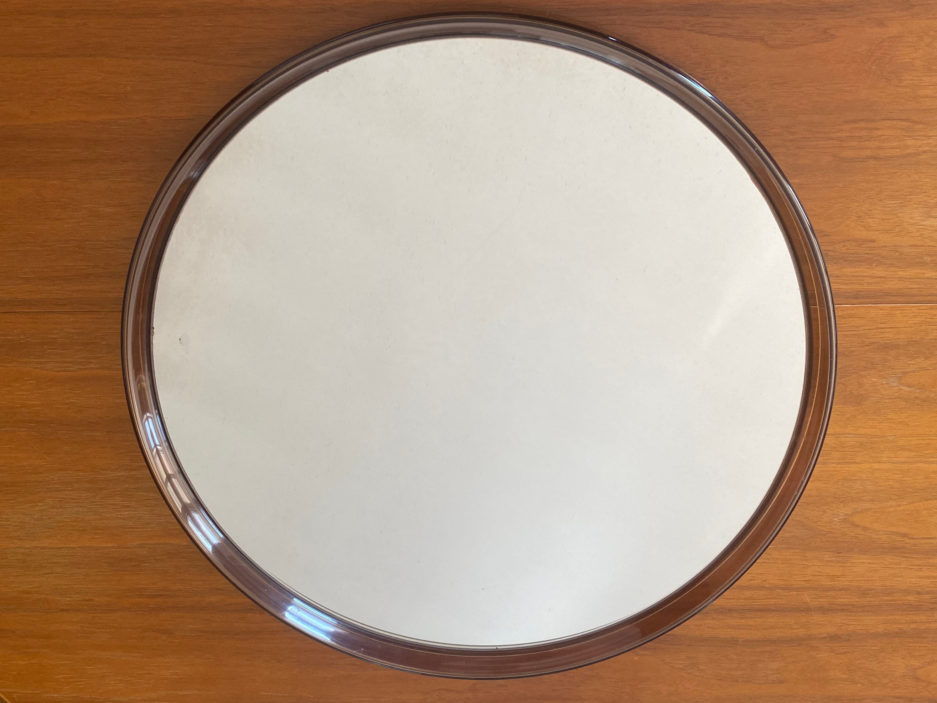 Joli Miroir Gilac Plexiglass Rond Fumé Made in France Plastique Salle de Bain Pop Smoked Vintage 197