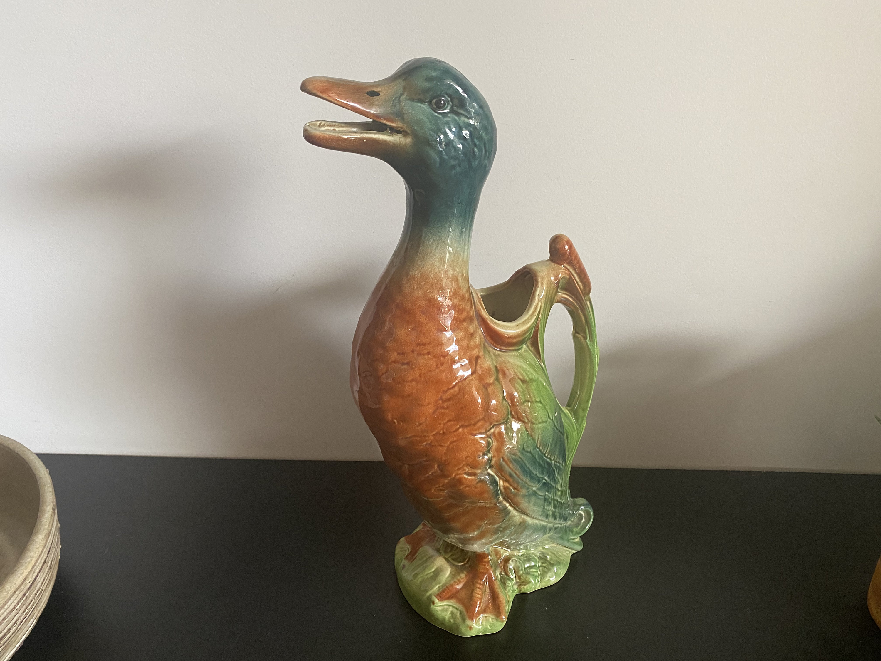 Cruche Canard Ancienne Saint Clement Décor Antique Français Folk Shabbychic Rustique Fin 19E Siecle