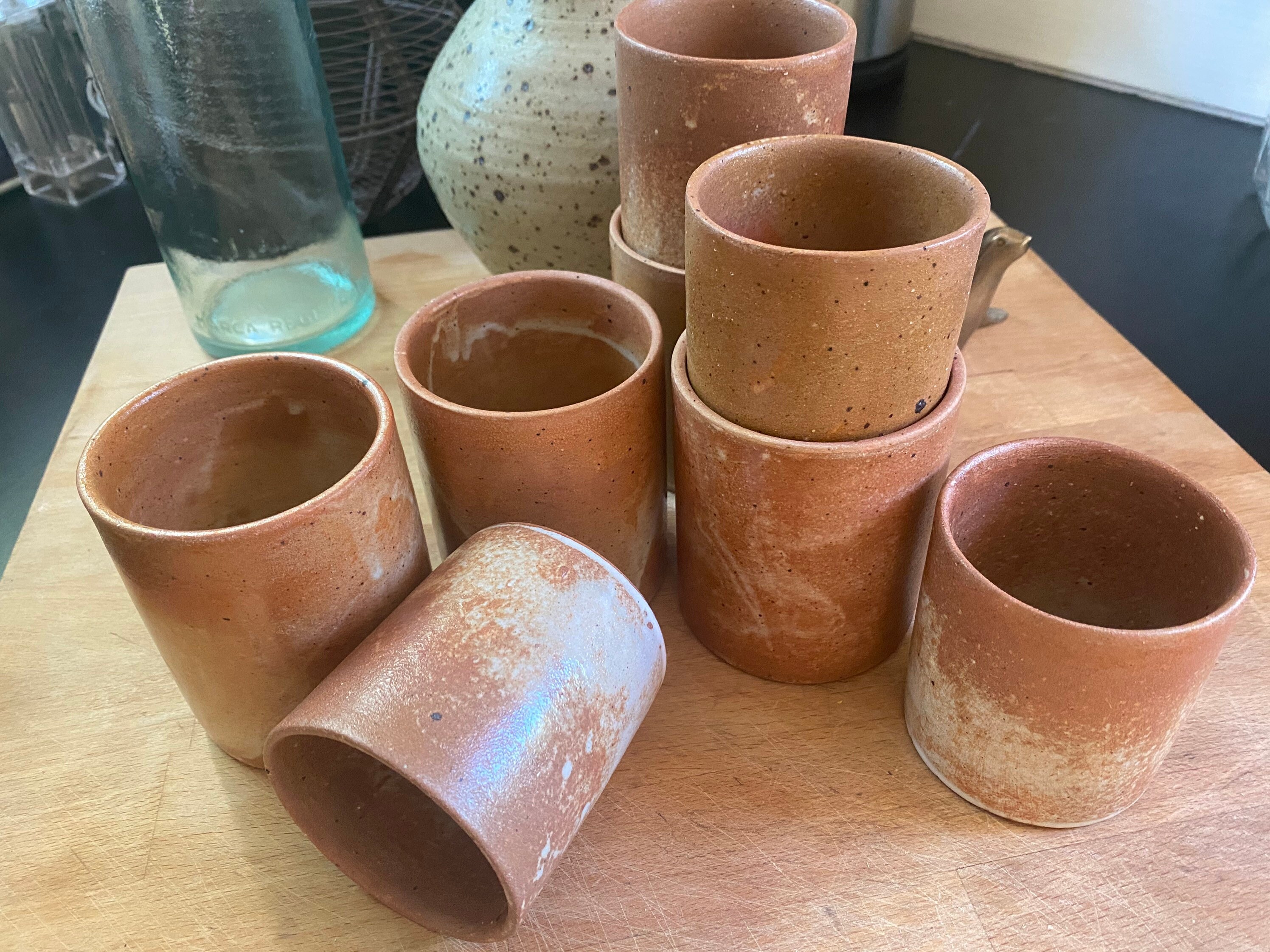 Tasses à Café en Grès Vintage 1970 Fait Main Verres ou Gobelets Thé Cottage Rustic Retro Deco Bohême