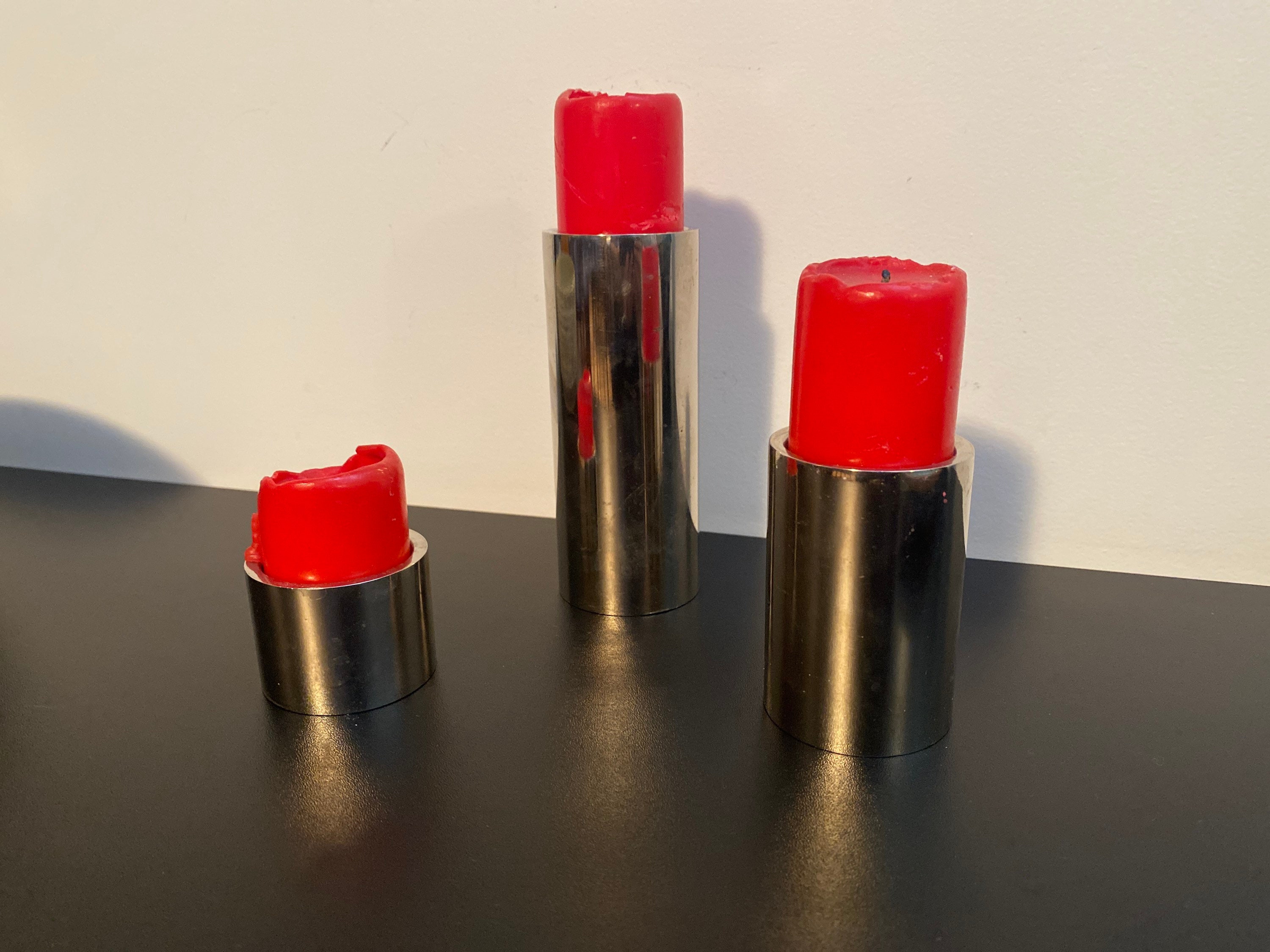 Bougeoirs Chromés Vintage Années 1960 French Antique Modernist Candlestick Brutaliste Midcentury