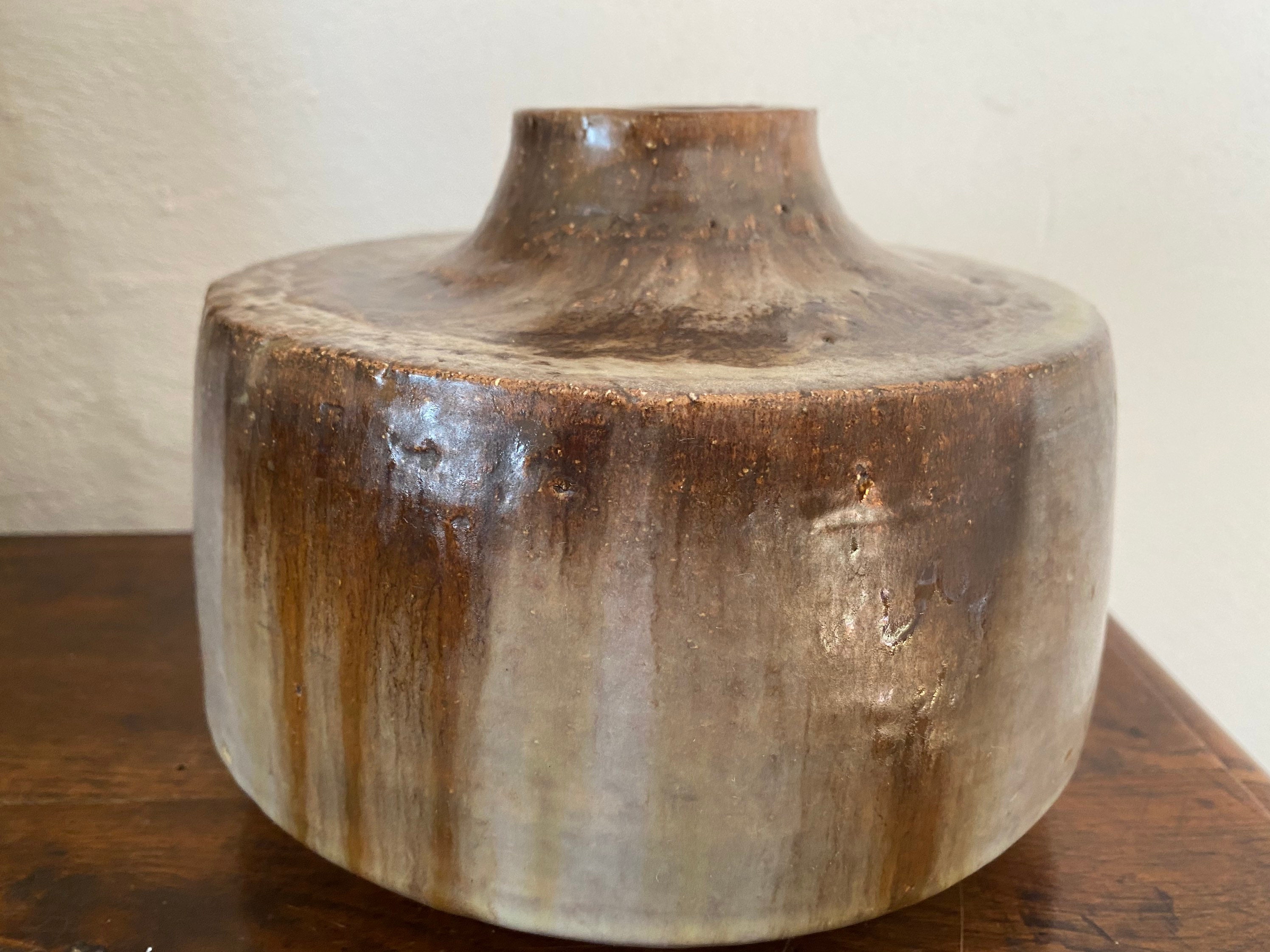 Vase Xl en Grès Signé Glacis Coloré Céramique Vintage Années1970 French 70S Sandstone Midcentury Bru