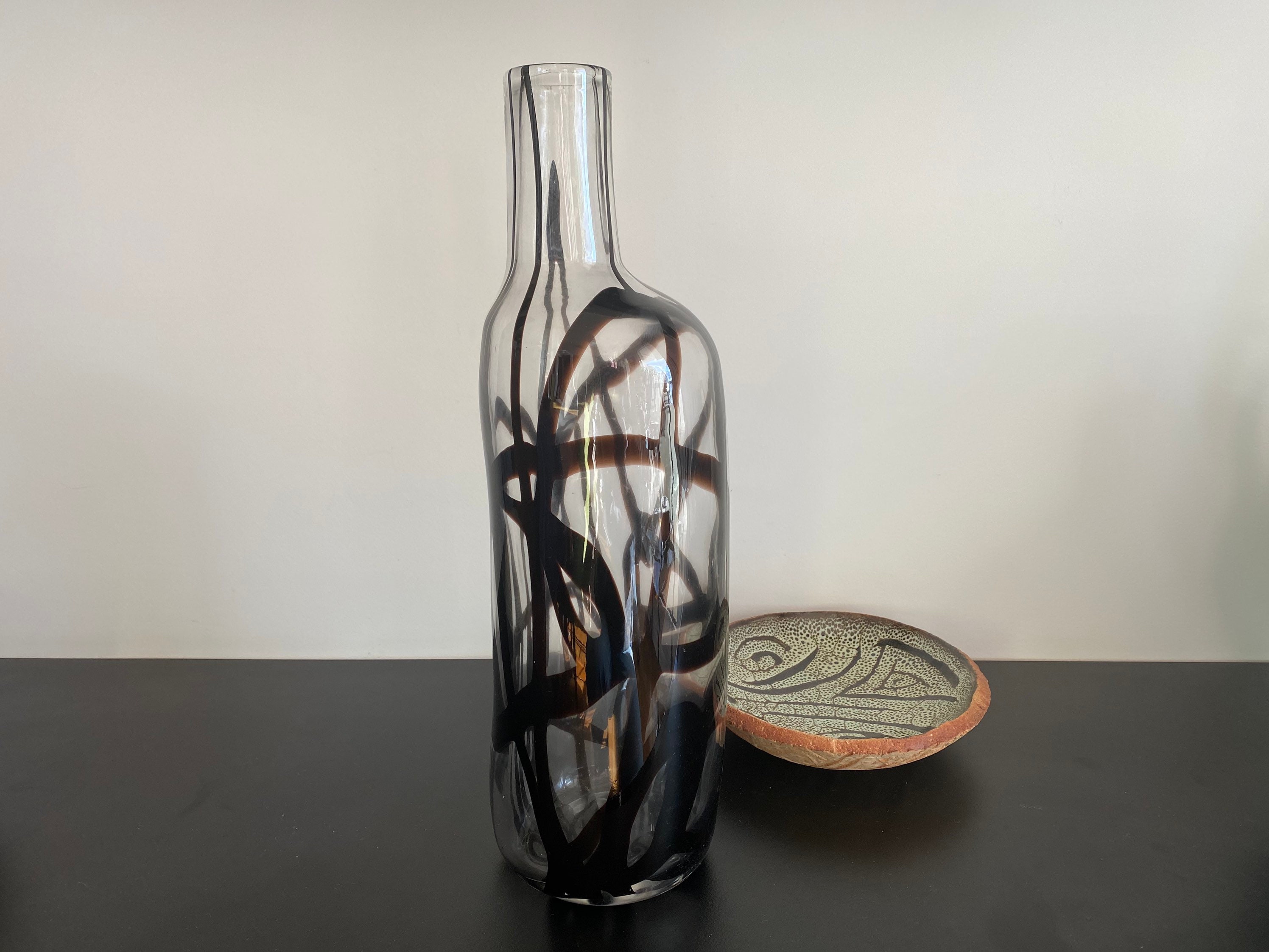 Rare Vase Verre Firenze Ikea Xl Vintage 1990 Forme Bouteille Transparent Design Martin Bergström Épu