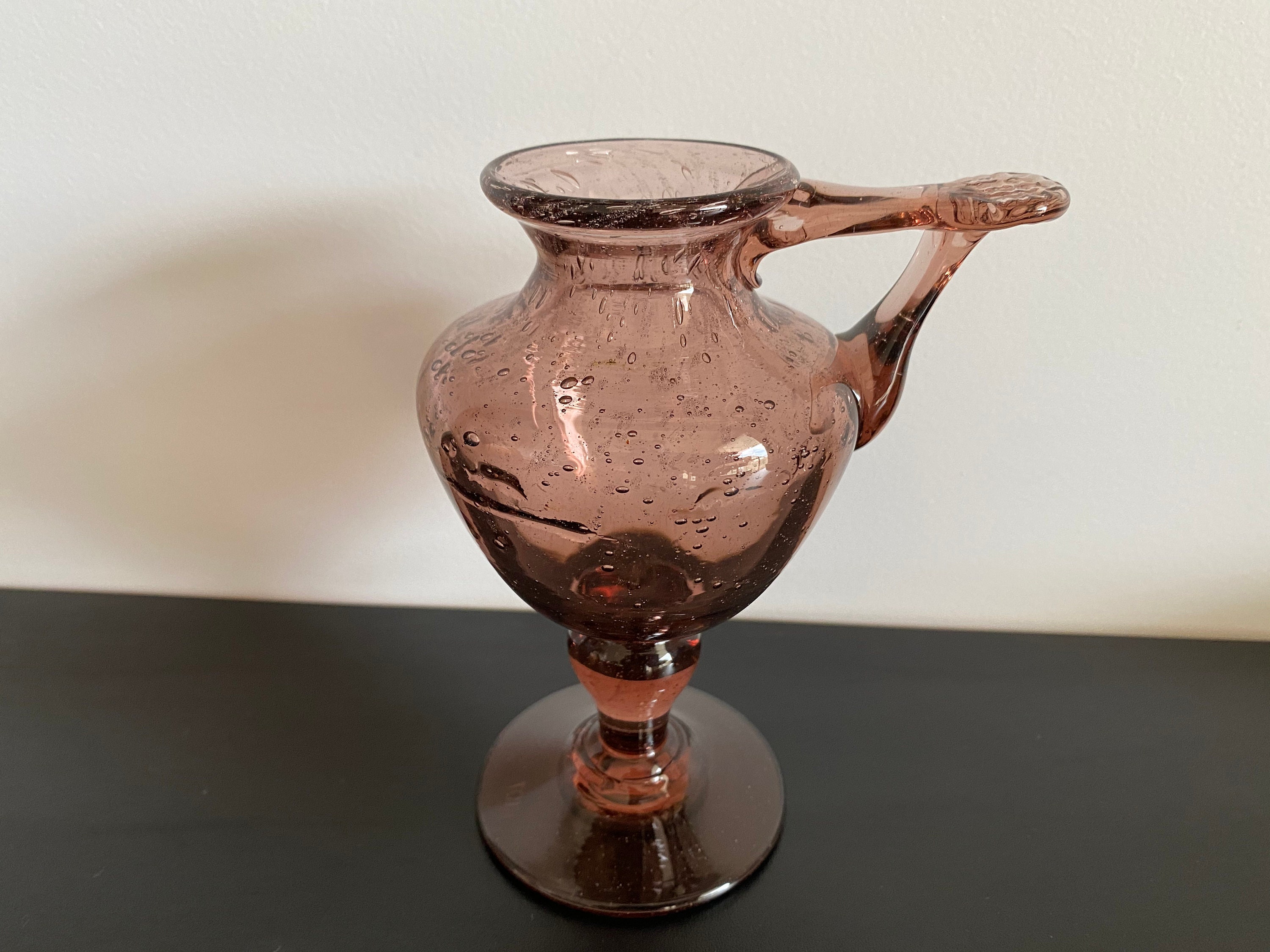 Lampe à Huile Signé Biot Verre Soufflé Bullé Rose Vintage 1970 Moderniste Brutaliste French Antique