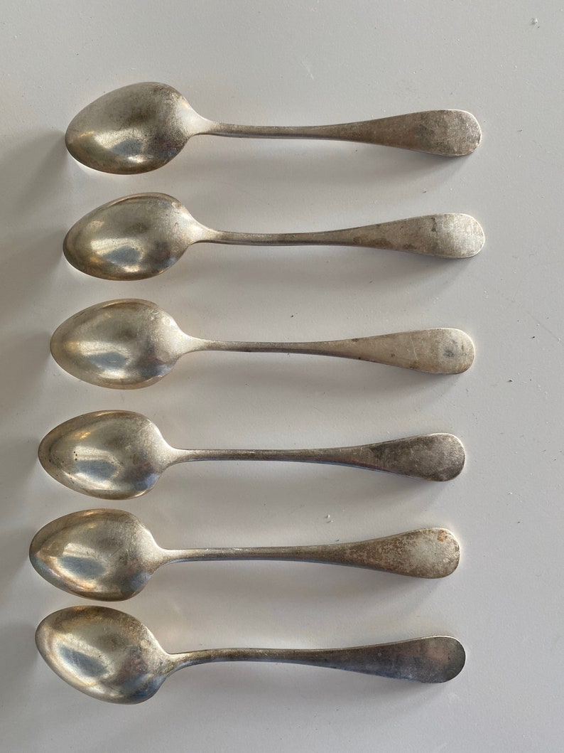 old 6 SILVER metal CUILLERES French silvered 1920 French antique silverware silverware silver plated at Caf\u00e9 or Moka
