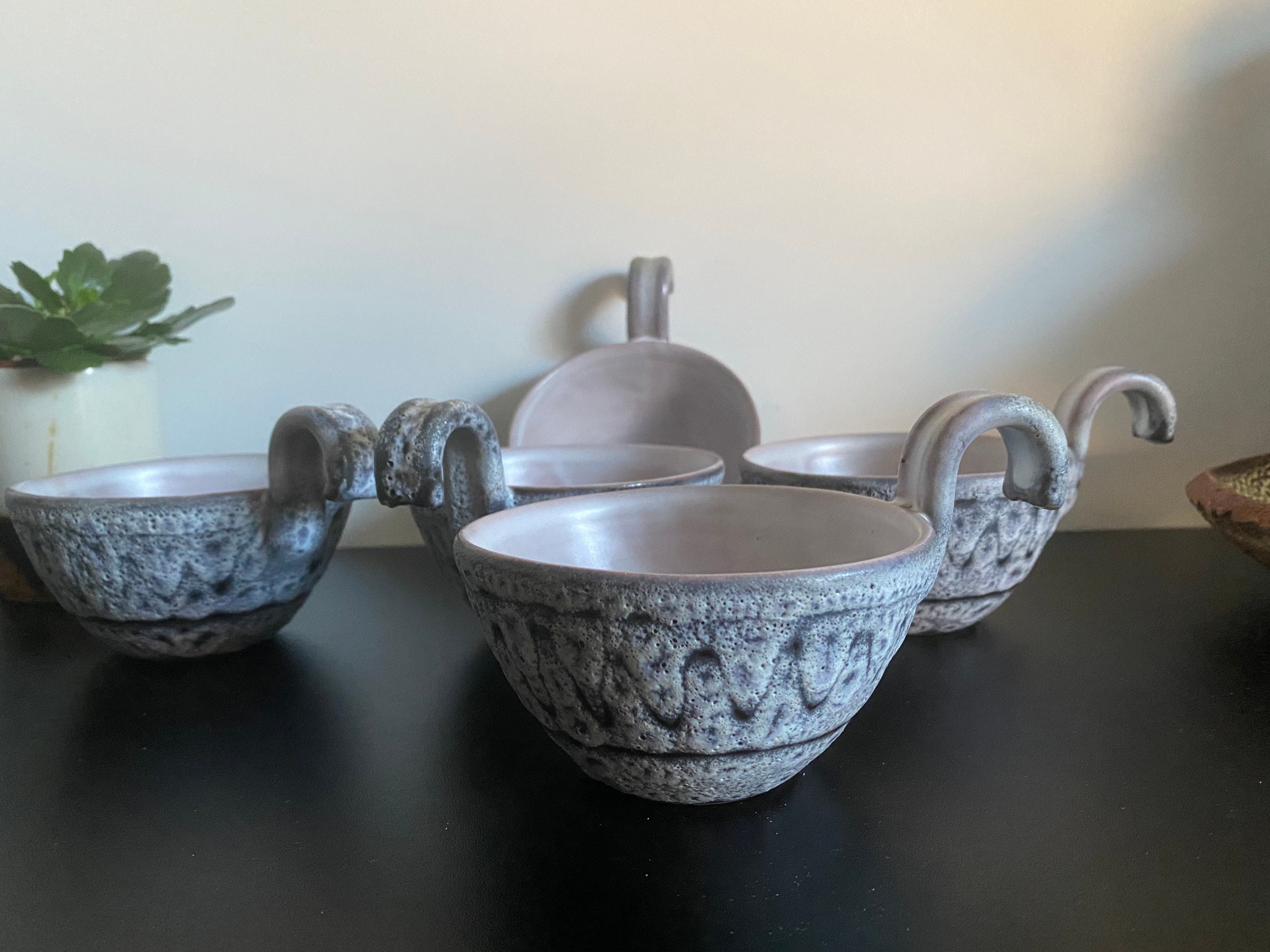 Ramequins Grès Made in France Gris Décor Noir Vintage 1970 Service Campagne Apero Rustique Apéritif 