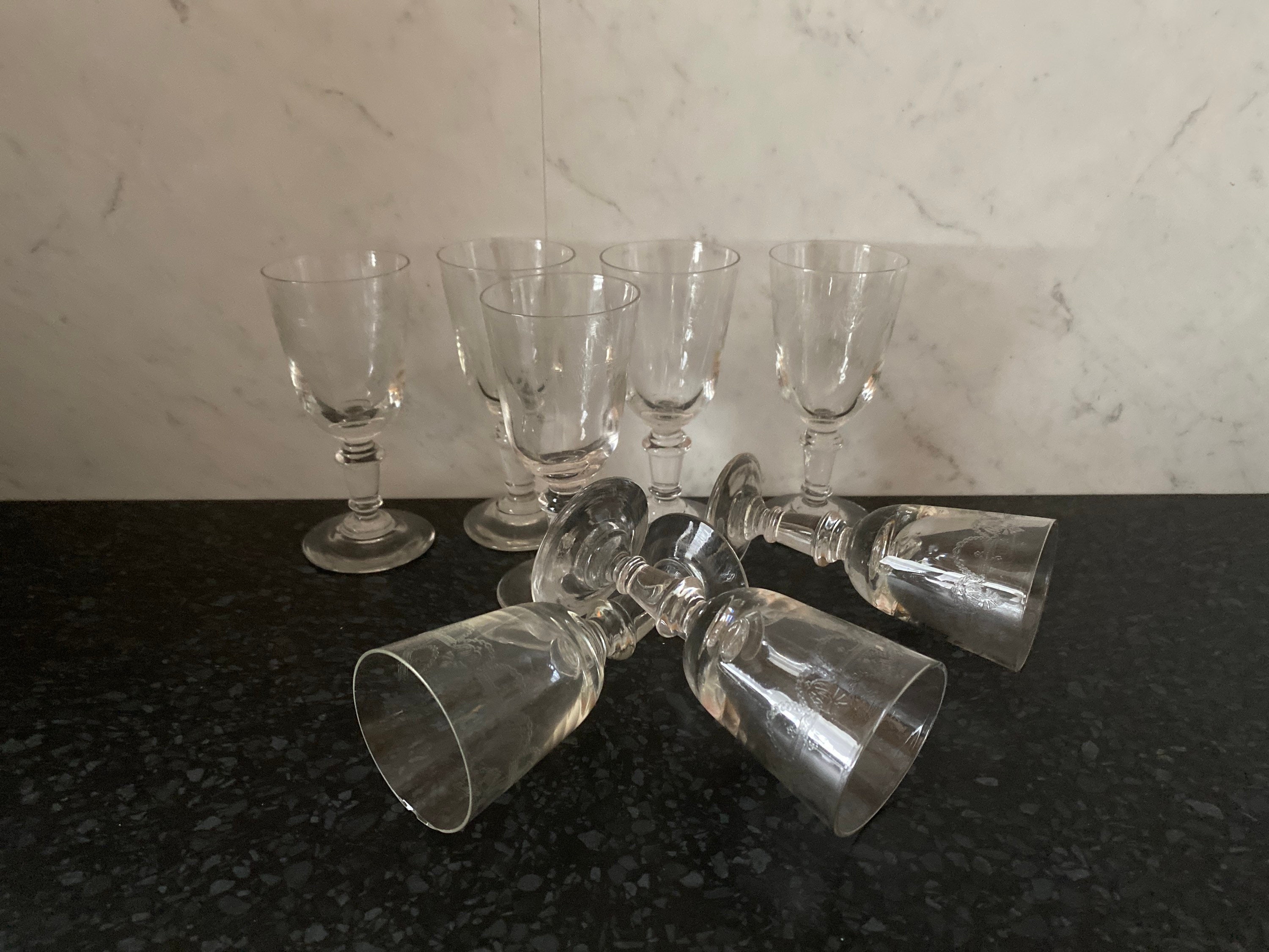 Anciens Verres Aperitif Cristal Gravé Francais Rares Vintage Antique Français Anciens 19E Siècle Por