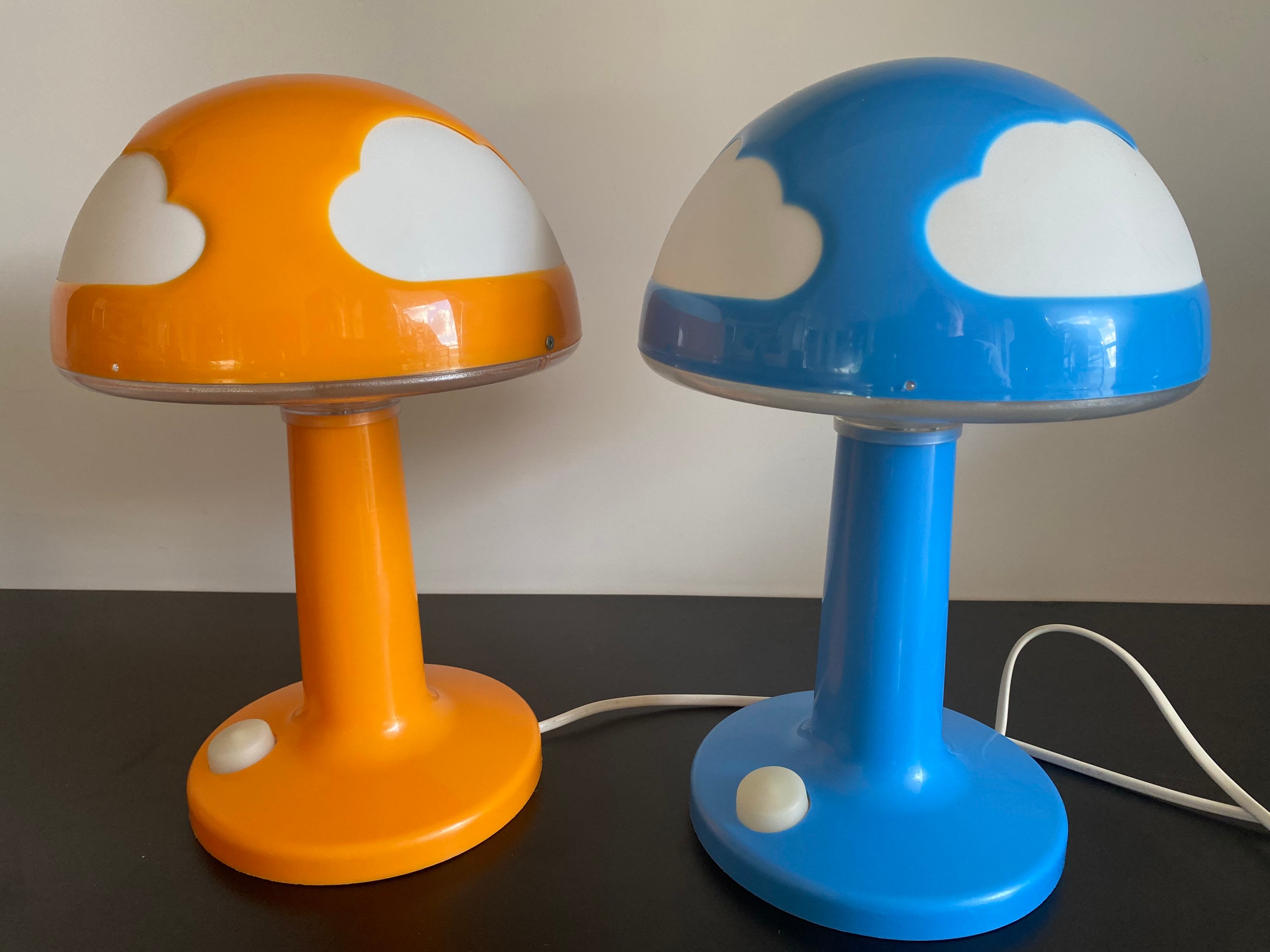 Lampe Ikea Skojig Champignon Vintage Orange Bleue Blanc Nuages Enfant Chevet Veilleuse 1990 Plastic 