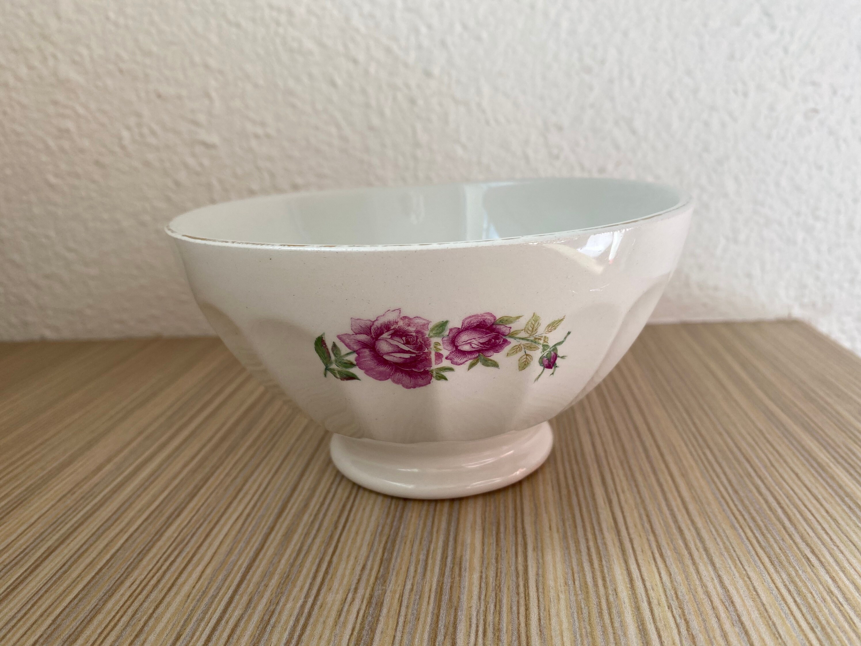 Ancien Bol Café Au Lait France Céramique Vintage 1950 Flower Stencil Mug Bowl French Antic 50 S Rust