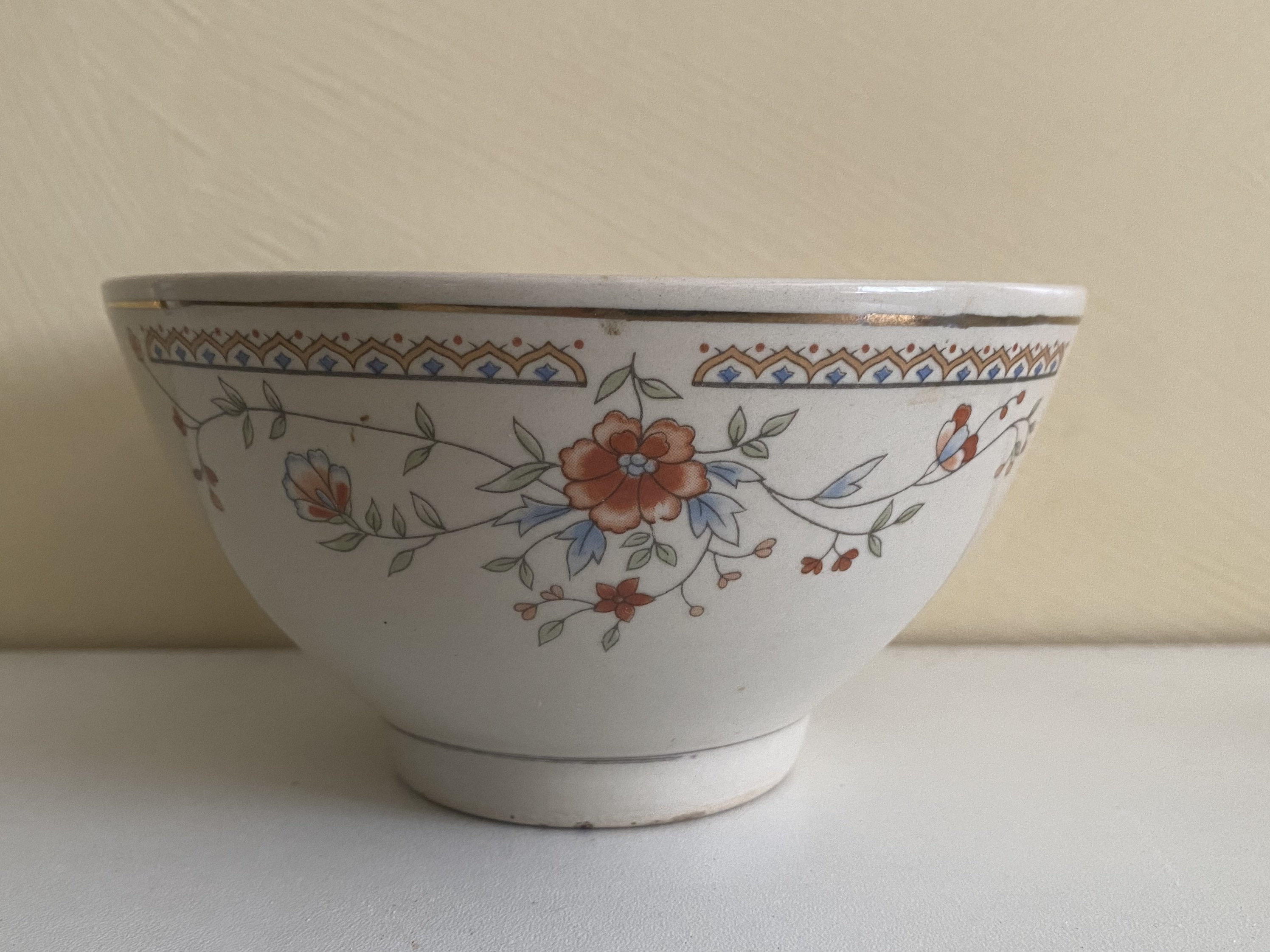 Ancien Bol Café Au Lait France Céramique Vintage 1950 Flower Stencil Mug Bowl French Antic 50 S Rust