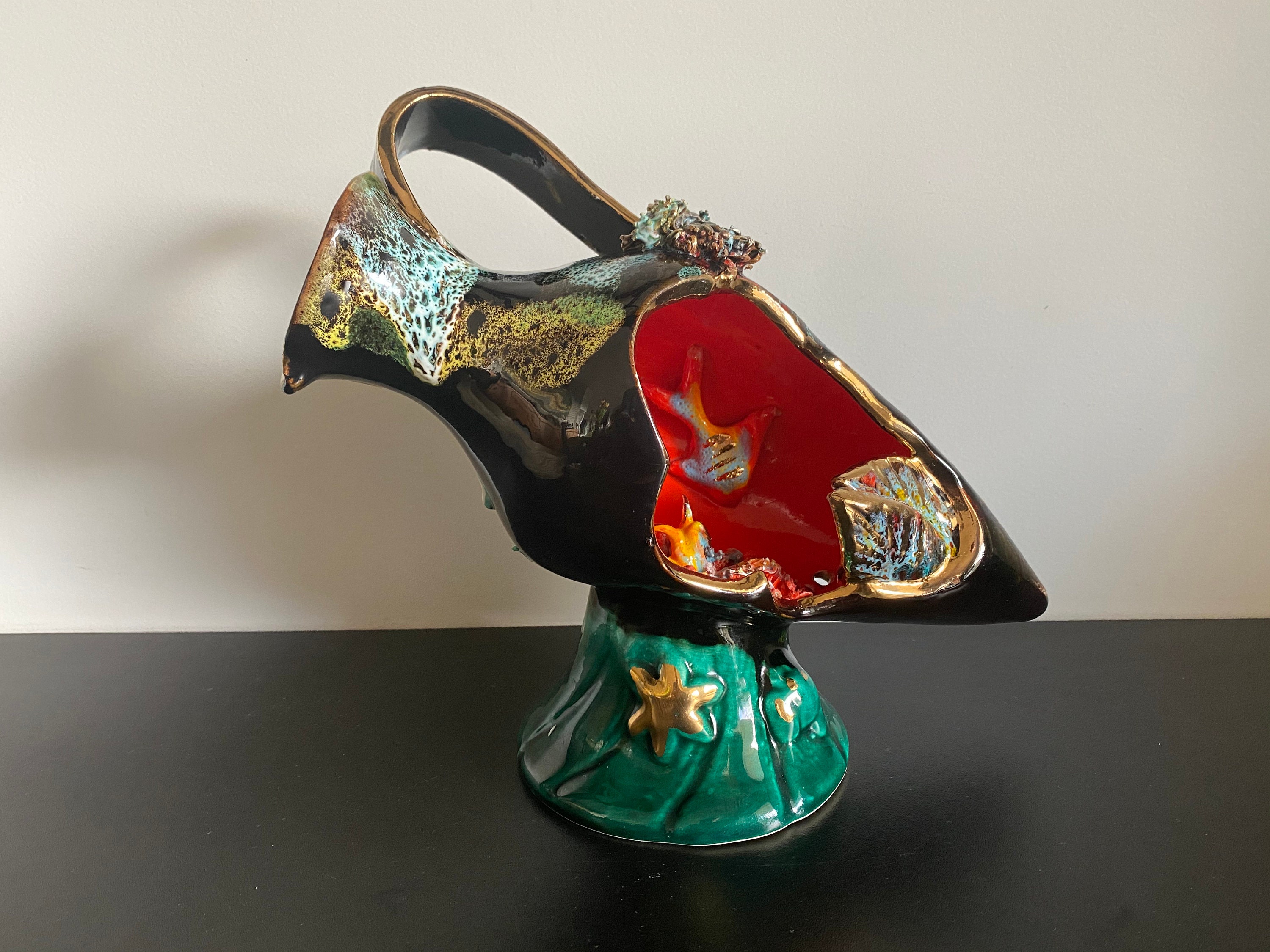 Amphore Signée Vallauris Années 50 en Ceramique French Ceramic Jug Folk Deco Midcentury Fish Lamp 10