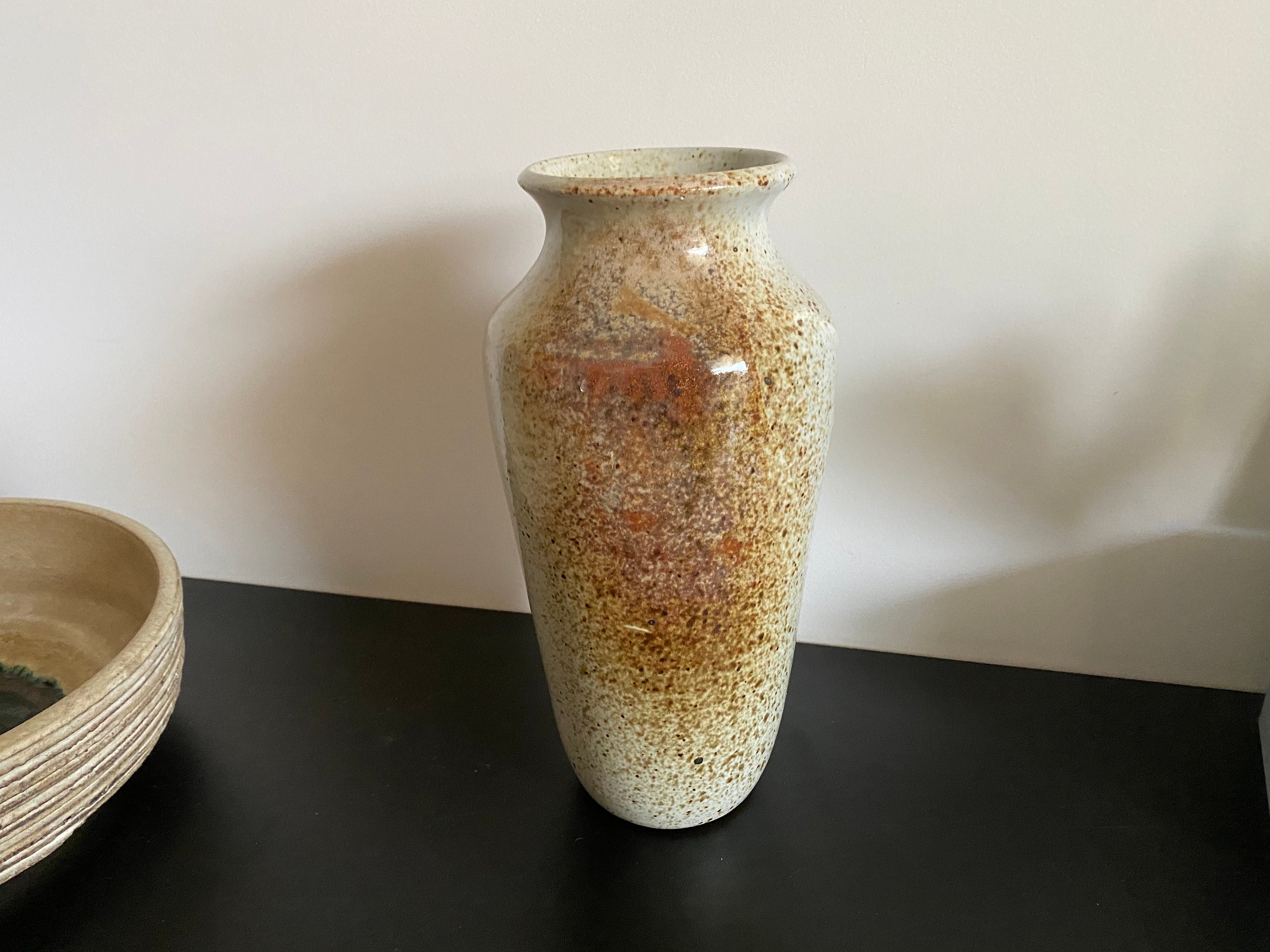 Vase en Grès Flammé Vintage Annés 70 Chic Sandstone French Ceramic Folk Vase Shabbychic Rustique Cou