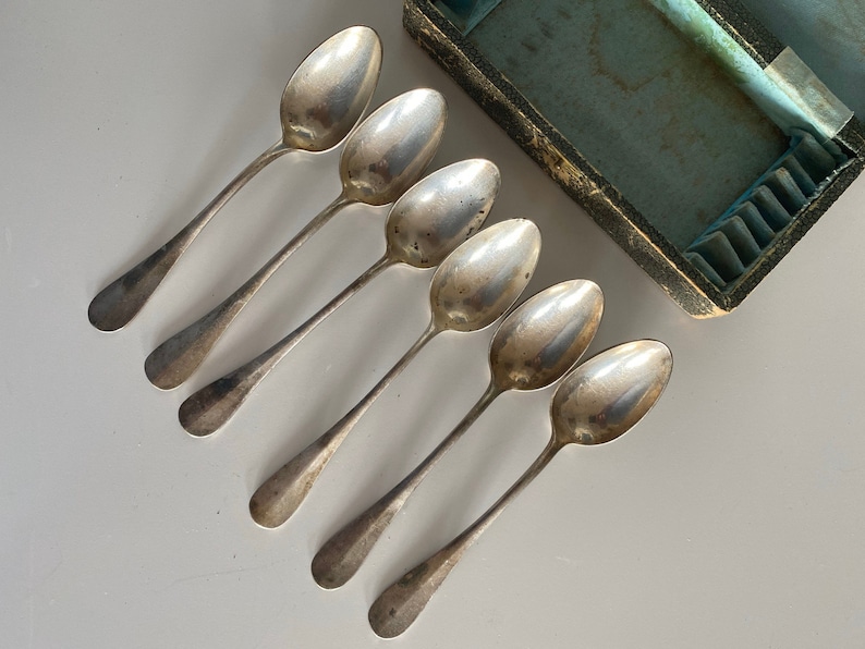 old 6 SILVER metal CUILLERES French silvered 1920 French antique silverware silverware silver plated at Caf\u00e9 or Moka