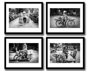 Vietnam photography wall art prints, set of 4 photographs, Hanoi photography of Vietnamese art people and culture