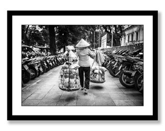 Vietnam wall art prints, vietnamese decor, photography print of street scene, extra large black and white art, bedroom wall decor