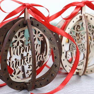 Wooden CUSTOM 3D Christmas Ornaments, Wooden tree baubles, Ornament With Name ball, Christmas decorations wood, Personalized gift with box