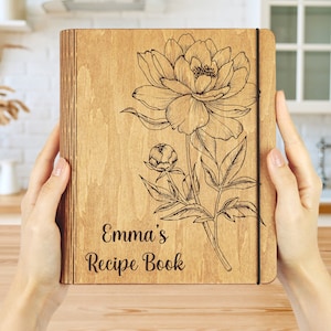 Personalized WOODEN recipe book/Recipe Custom Journal/ Family Heirloom cookbook/Wooden Binder/Gift for mum/Anniversary gift/Grandma gift
