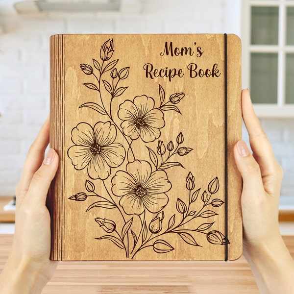 Personalized WOODEN recipe book/Mothers day/Gift for mom/Gift for her/cooking gift for women/Recipe Custom Journal/Family Heirloom cookbook