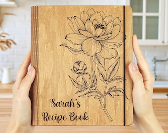 Personalized WOODEN recipe book/Recipe Custom Journal/Family Heirloom cookbook/Wooden Binder/Gift for mom/Christmas gift/Gift for her