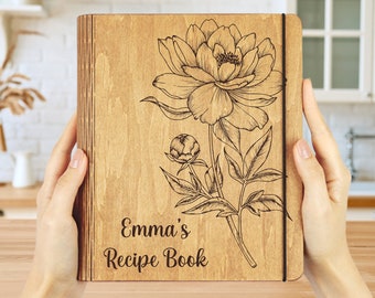 Personalized WOODEN recipe book/Recipe Custom Journal/ Family Heirloom cookbook/Wooden Binder/Gift for mum/Anniversary gift/Grandma gift