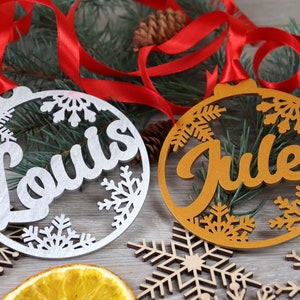 Adornos de árbol de madera con nombre, Regalos personalizados Familia de Navidad, Nombre personalizado Copo de nieve, Adornos de madera personalizados