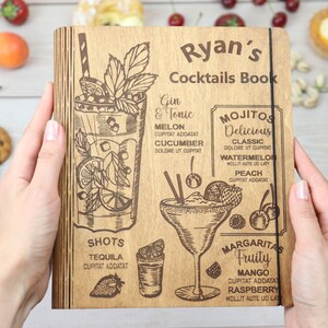 Personalized Cocktail Recipe Book Wooden Bar Book, Bartender Gift, Drink Cocktail Recipe, Bar Decor, Cocktail Kit, Custom Recipe Book