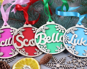 Custom Christmas baubles with name, Wooden tree baubles,  Ornament With Name ball, snowflake ornament Christmas, Personalized ornaments