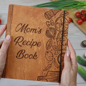 Diario de recetas/Libro de recetas personalizado/Regalo de 50 cumpleaños para mujeres/Carpeta de madera/Recetas personalizadas/Regalo para mamá/Regalo de aniversario/Regalo de abuela