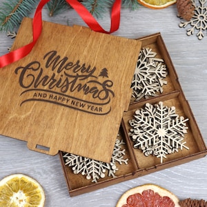 Wood snowflake ornament set, Christmas ornaments set, Christmas decorations wood, Wooden ornaments personalized,Christmas ornaments with box