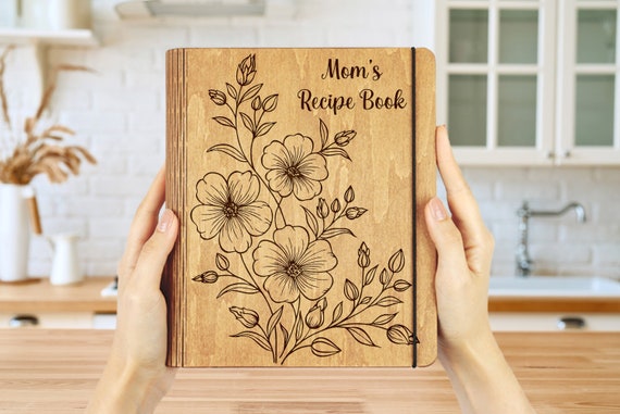 Personalized Recipe Book Wooden Cookbook Blank Recipe Binder Gift Daughter  And Mom Her Custom Recipe Journal Wooden Family Book Wedding Gift (Style2)