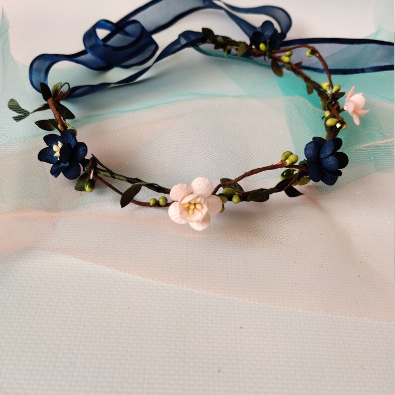Blue flower crown/Flower girl crown blue/Bridesmaid blue Etsy