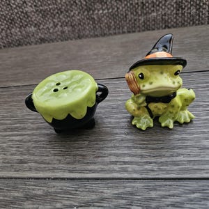 Vintage Halloween Witch Toad/Frog & Kettle Salt and Pepper