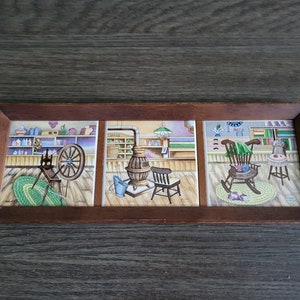 Vintage Wooden Wall Plaque with Tiles